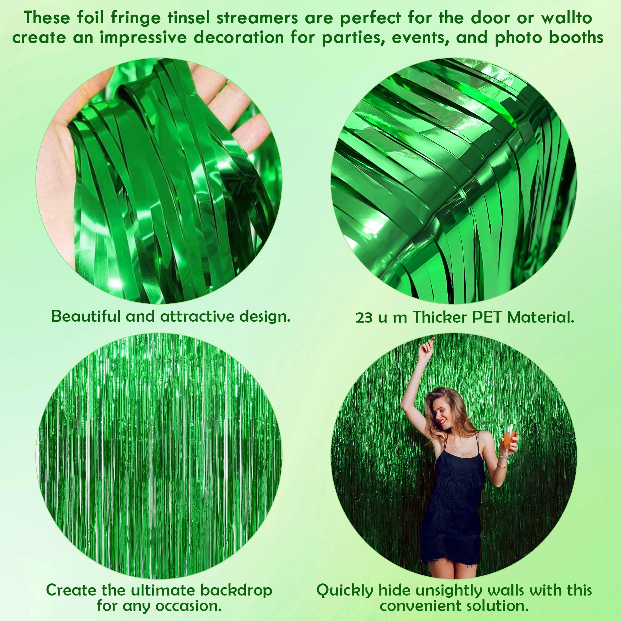 OHOME Cortina de oropel verde para fiesta, telón de fondo metálico con flecos para fiesta, día de San Patricio, cumpleaños, discoteca, despedida de soltera, boda, graduación, decoración de fiesta,