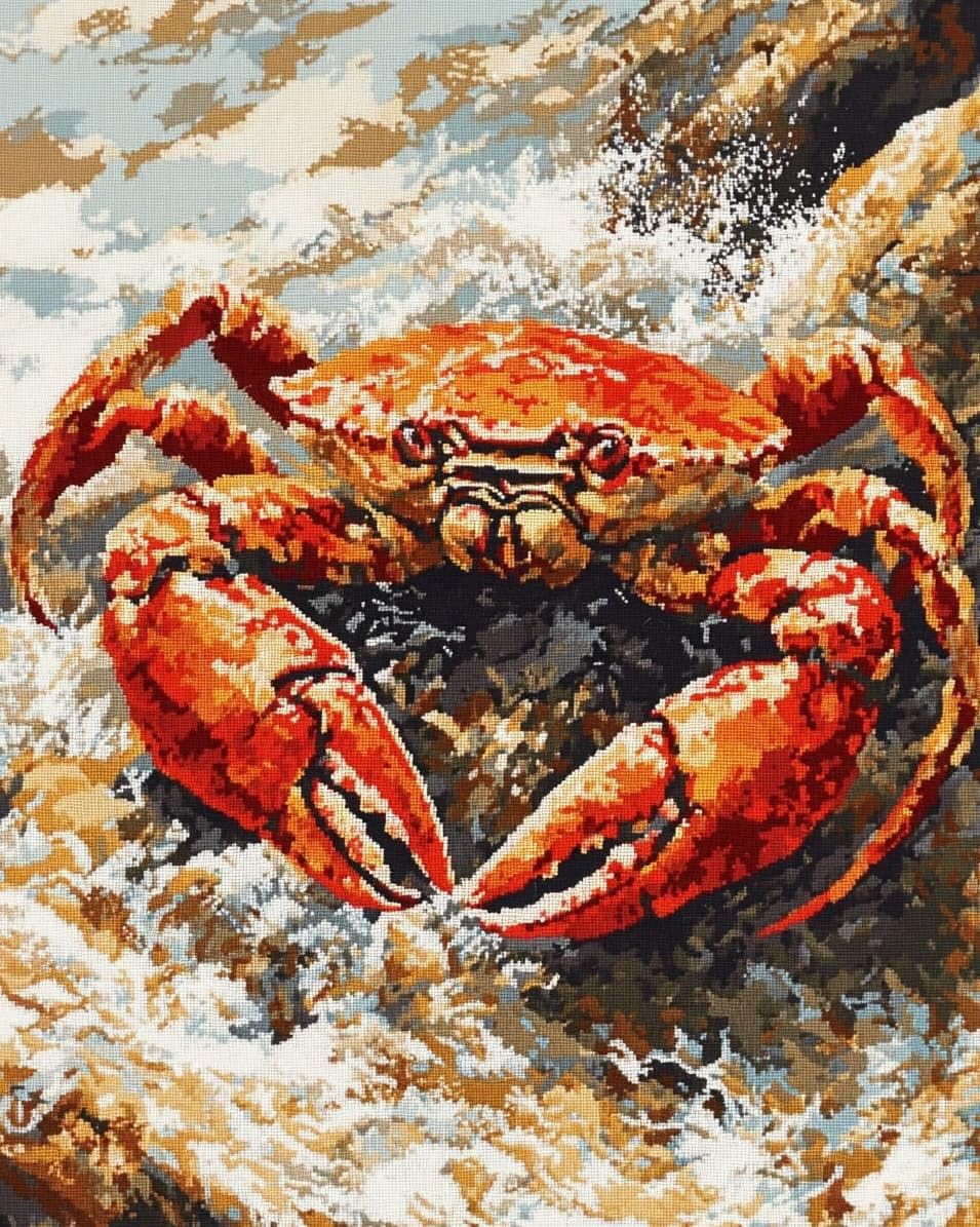 WallustrioaW Cross Stitch Kits,Animal Crab,DIY Needlework Kits 11CT Stamped Cross Stitch for Beginners Adults Home Bedroom Decoration,16x20in