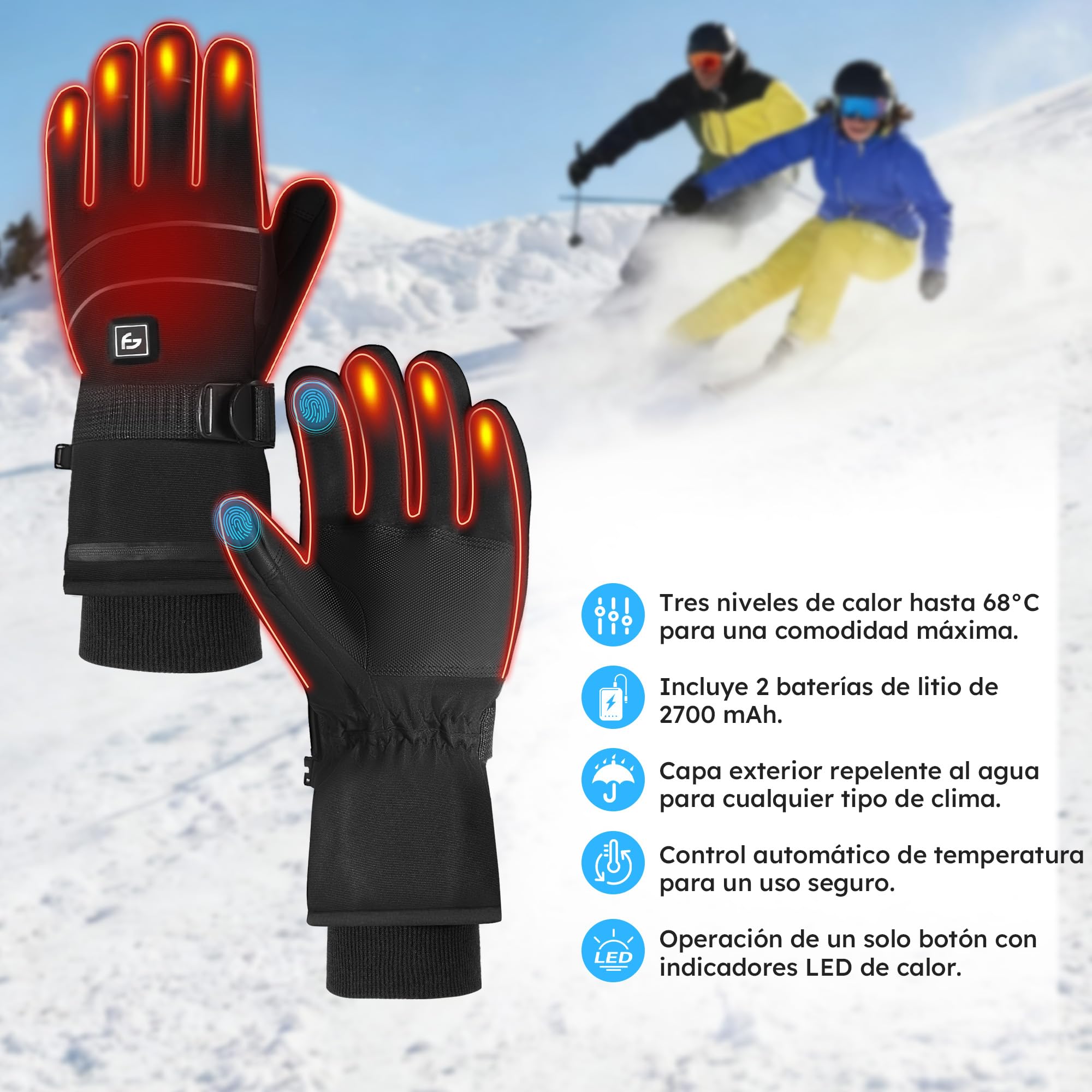 Guantes con calefacción – Pro – 3 niveles – Guante eléctrico – Resistente al agua y al viento – Guantes con calefacción recargables – Negro – de Saaf