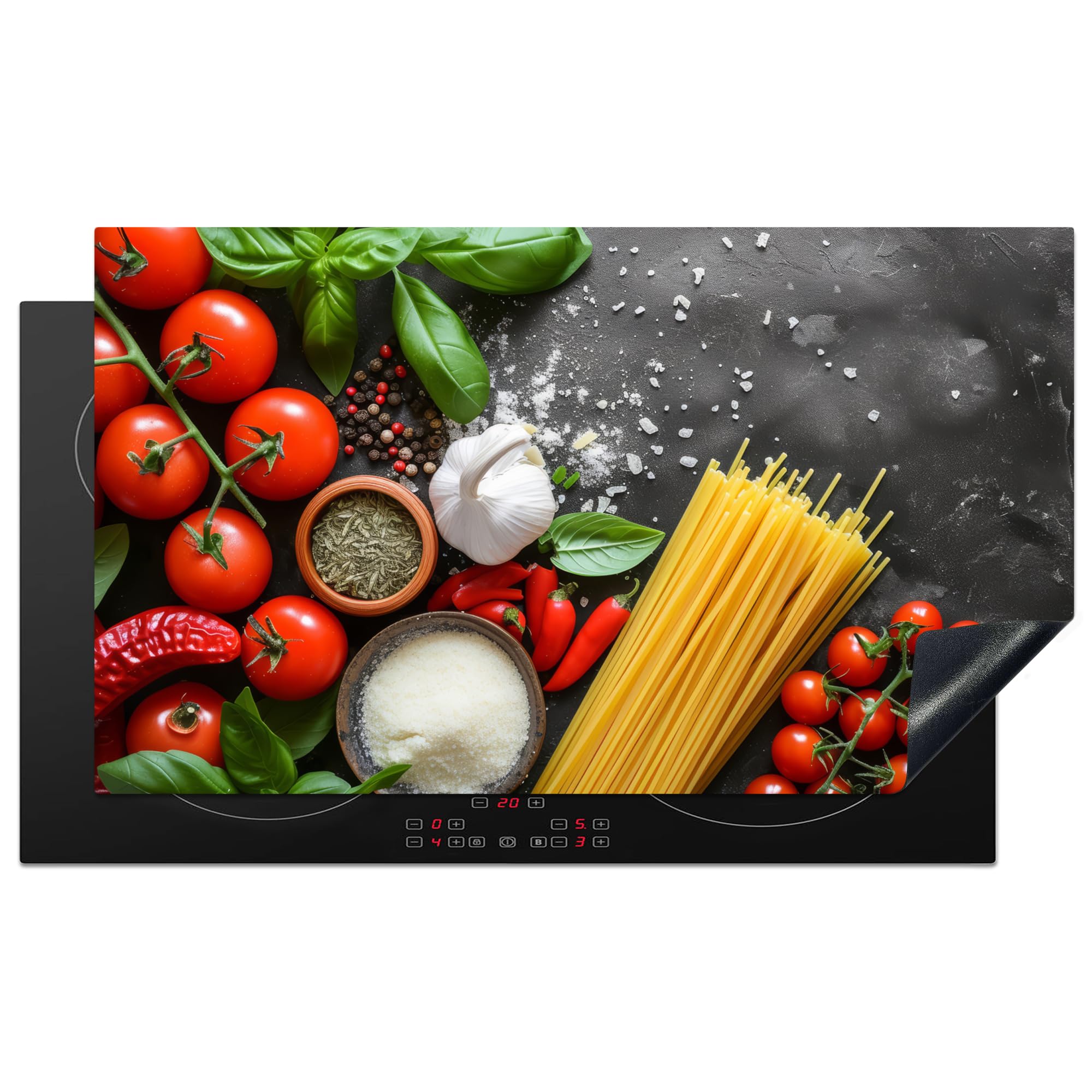 KitchenYeah© Induction Hob Cover Protector Mat 20.5"x35.9" / 91.2x52 cm Kitchen Universal Ceramic Covers for Electric Cookers Vinyl Vegetables - Tomatoes - Spaghetti - Concrete - Herbs
