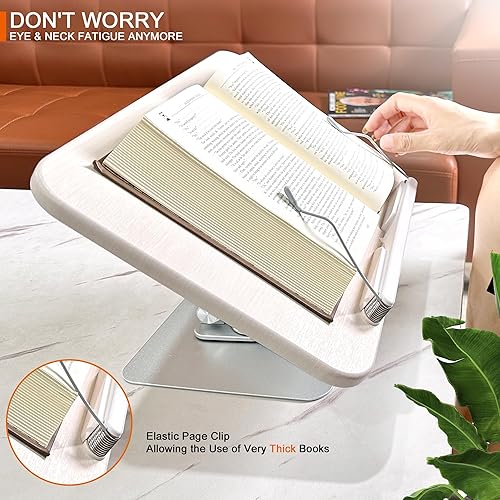 Miniatura 8 de HARRYFIT Soporte para libros para lectura, rotación de 360 y soporte ajustable para libros de múltiples alturas, soporte plegable para libros de