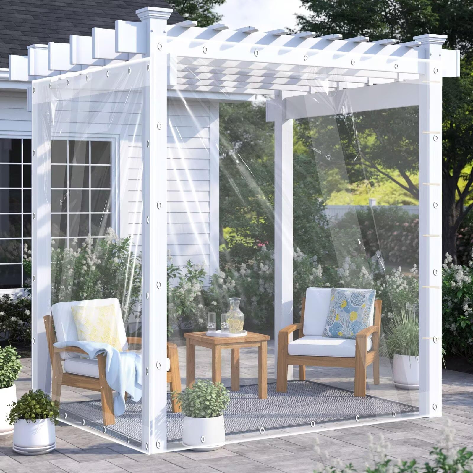 GJZQDKX 4.1 x 5.3m Waterproof Clear Tarp Curtains - Heavy-Duty Transparent PVC Outdoor Side Panels for Pergola Patio & Gazebo Weatherproof Partition with Grommets for All Seasons