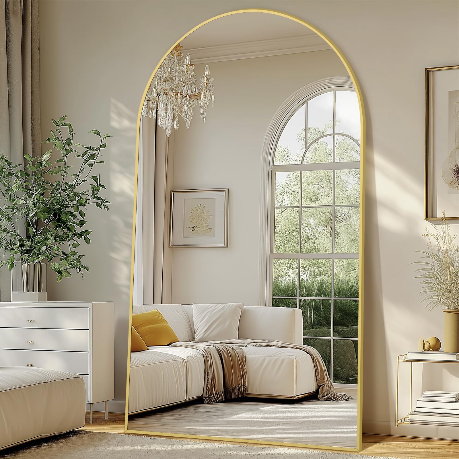 Oversized Floor Mirror Full Length 82"X44", Extra Large Arched Full Length Mirror with Stand, Tempered Glass Gold Standing Mirror for Bedroom Living Room Clothing Store Gym, Aluminum Alloy Frame