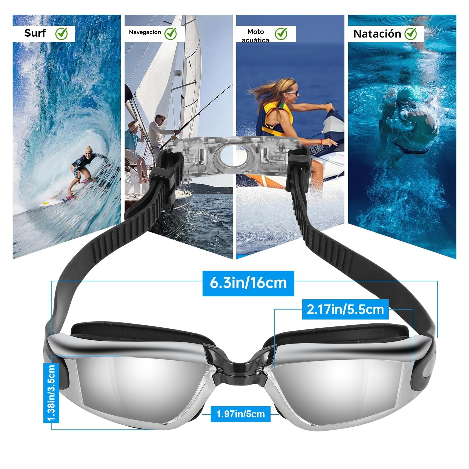 Gafas de Natación para Hombre y Mujer, con Estuche, Pinza Nasal y Tapones Oídos, Anti-empañante y UV, para Adultos y Niños, Ideales para Nadar y Bucear