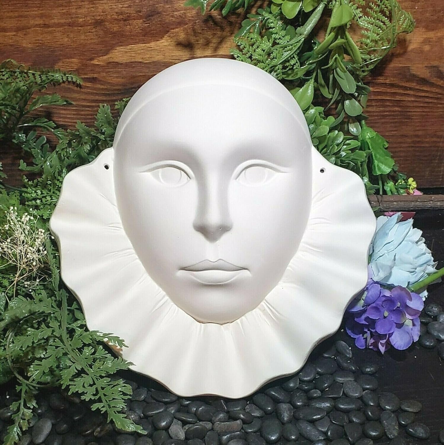 Circus Flare Lady Mask 8.5" in Stock Ceramic Bisque Ready to Paint Pottery