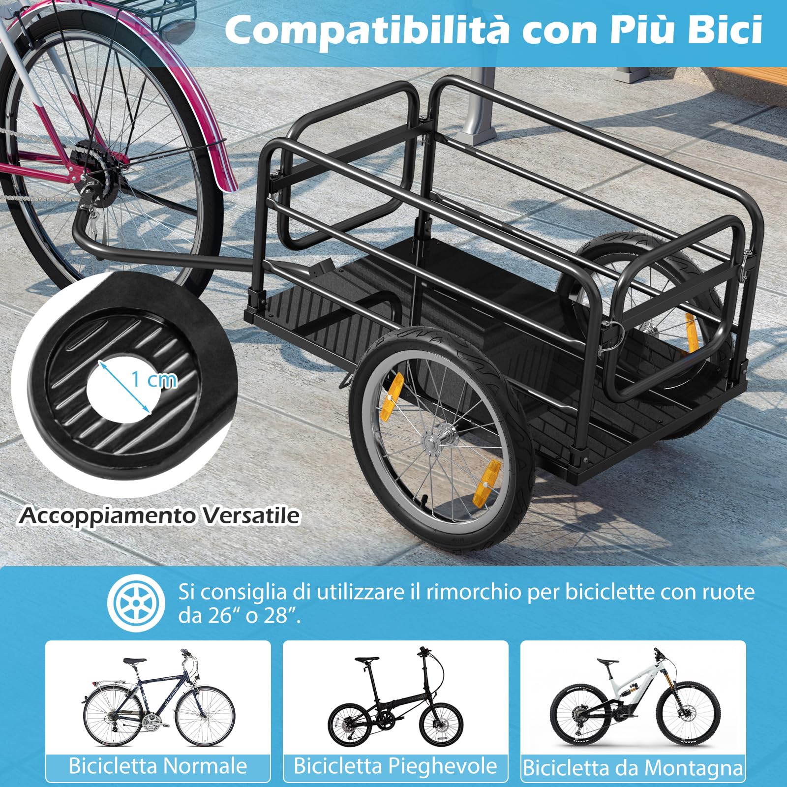 Carrello Pieghevole Per Bicicletta – Rimorchio 2 In 1 Per Bici, Trasformabile In Carretto A Mano Per La Spesa, Con Cover E Strisce Riflettenti - 2