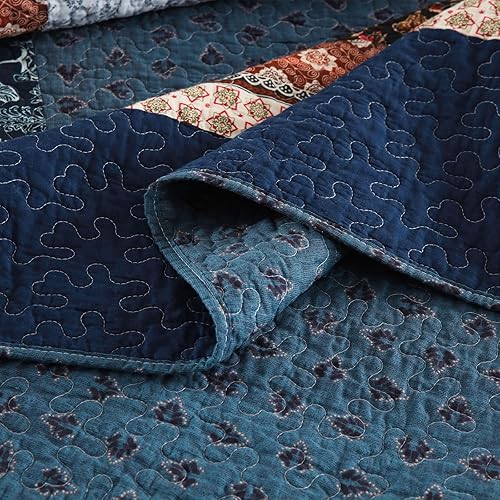 Miniatura 8 de Yvooxny Juego de edredón de 3 piezas tamaño King, colcha acolchada de retazos reales con fundas de almohada para todas las estaciones, rosa azul