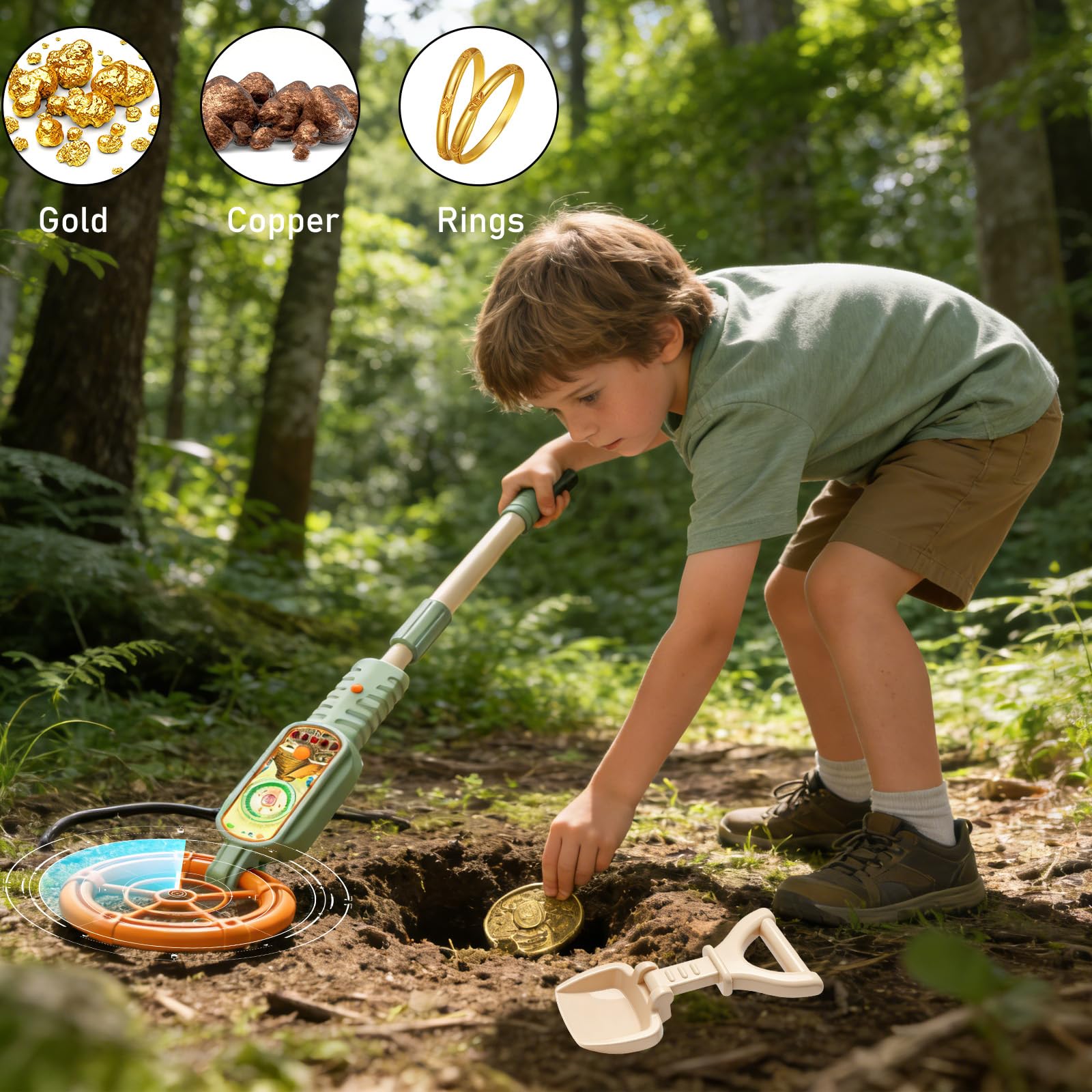 Aicharynic Detector de metales para niños, detector de metales portátil para niños con indicador de sonido, detector de metales para niños, ajustable de 60 a 80 cm, para exploración al aire libre