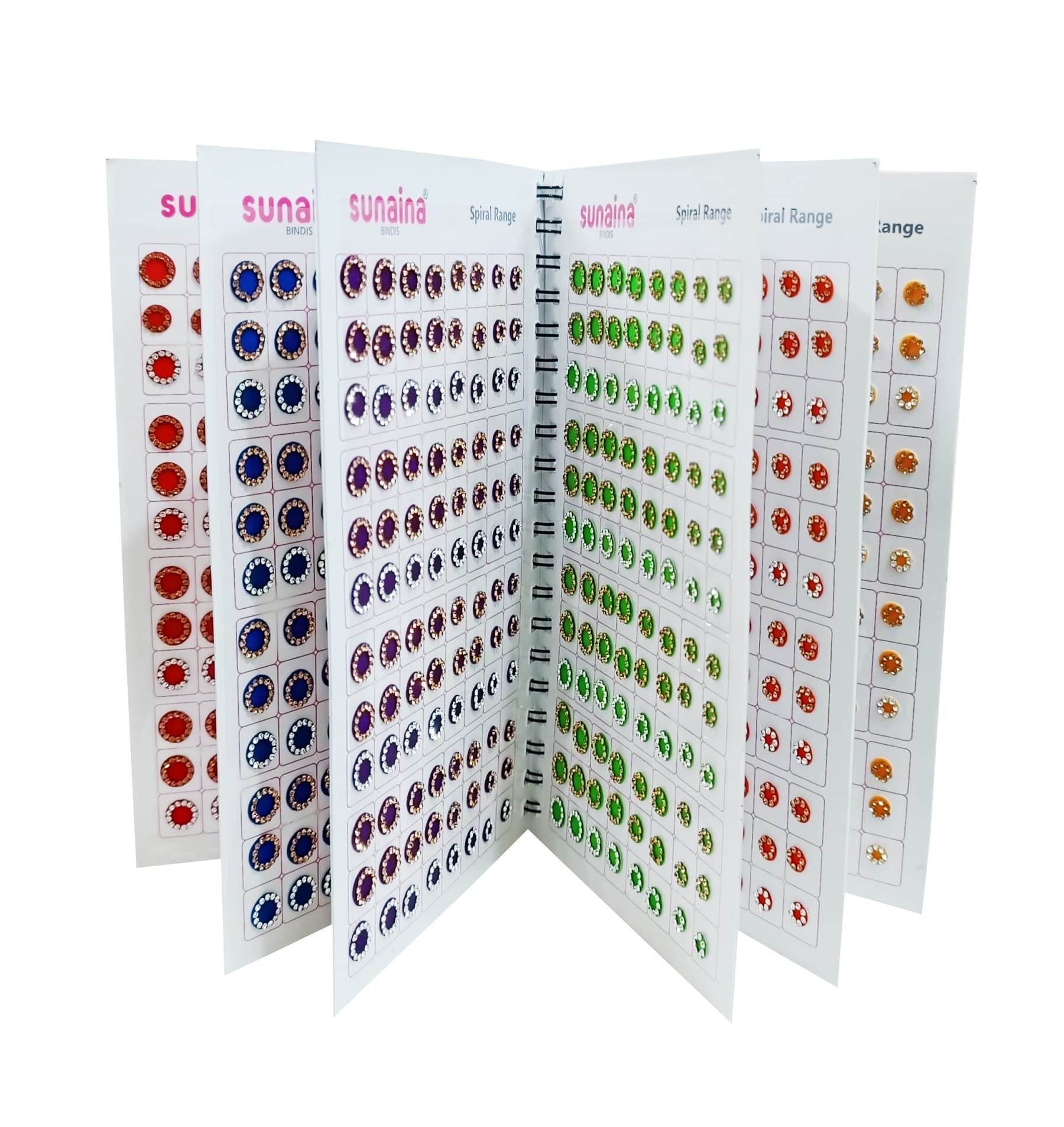 Sunaina (Original) Spiral Multicolor Round Tikka Bindi Sticker Kumkum || Forehead Golden/Silver 2 in 1 Crystal Stone Bindi Book for Women & Girls (Pack of 948 Bindis)-picture-31