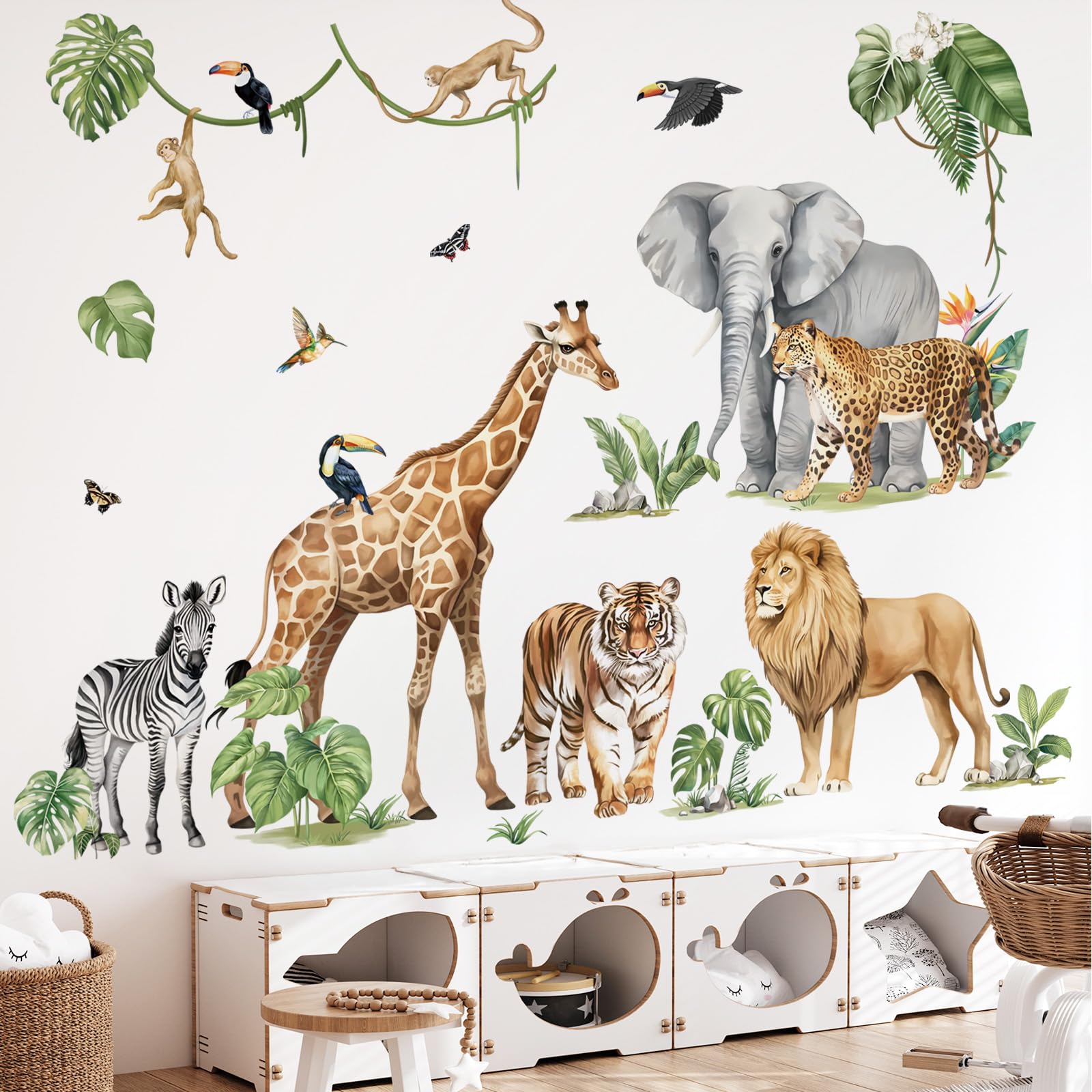 Décoration Chambre Jungle Stickers Mural Animaux De La Jungle Autocollants  Muraux Animaux Dessin Anime Stickers Muraux Elephant Singe Girafe Lion Pour  Chambre 98955511 Stickers Muraux Enfants, image size:1600x1600