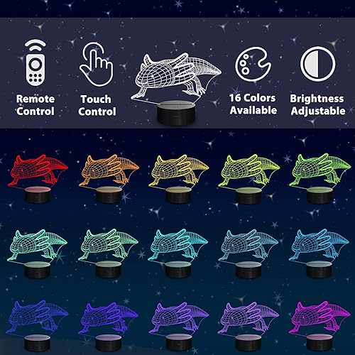 Miniatura 2 de Lampeez Axolotl Gifts - Lámpara de ajolote 3D con luz nocturna, lámpara de ilusión 3D para niños, 16 colores cambiantes con control remoto,