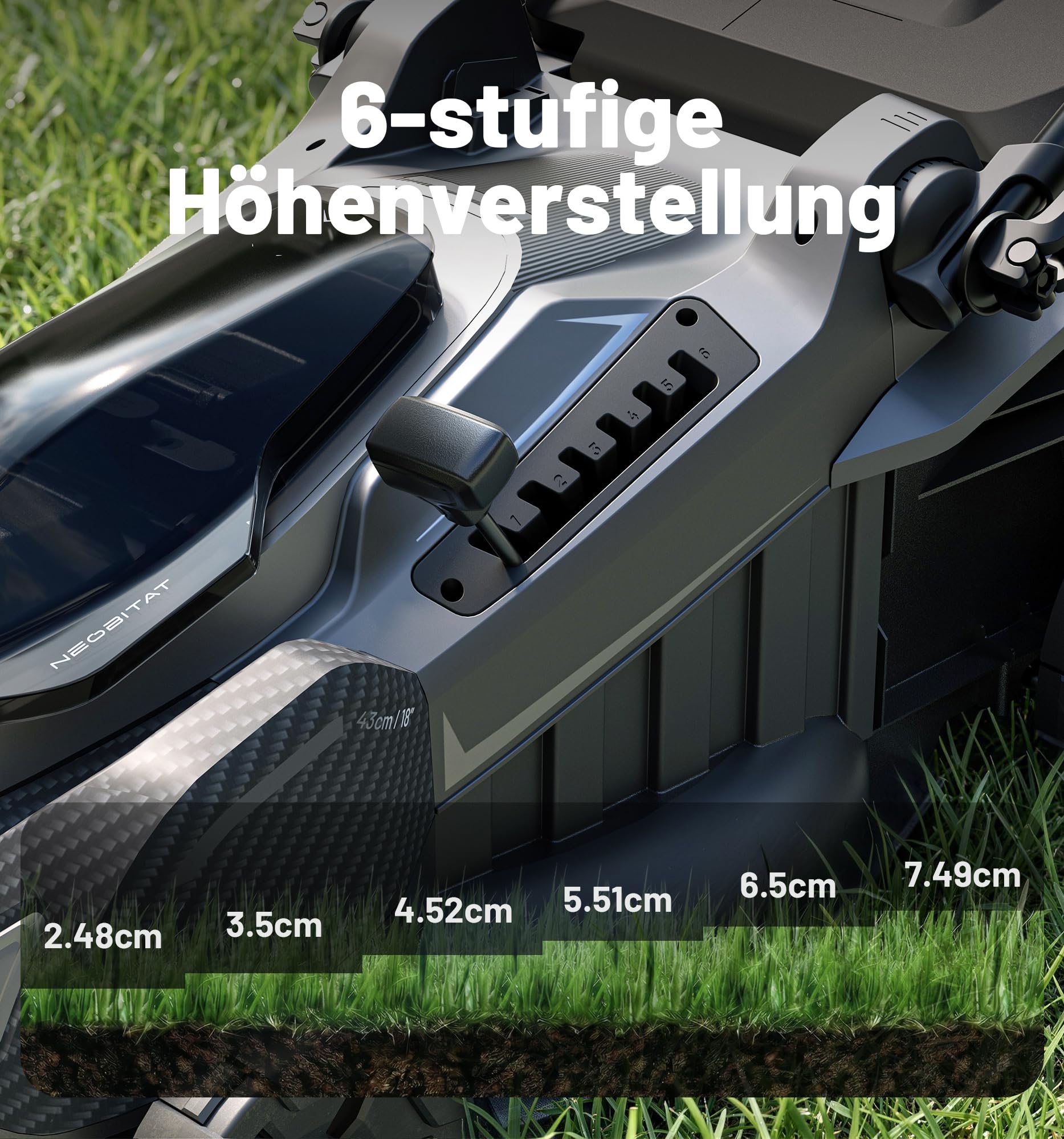 Selbstfahrend Akku-Rasenmäher 40V, 43 cm Schnittbreite, Brushless-Motor, Rasenmäher mit 2X 5,0 Ah Akkus & Ladegerät, 2-in-1 Mulchmäher & Fangen, bis 500 m², 25-75mm