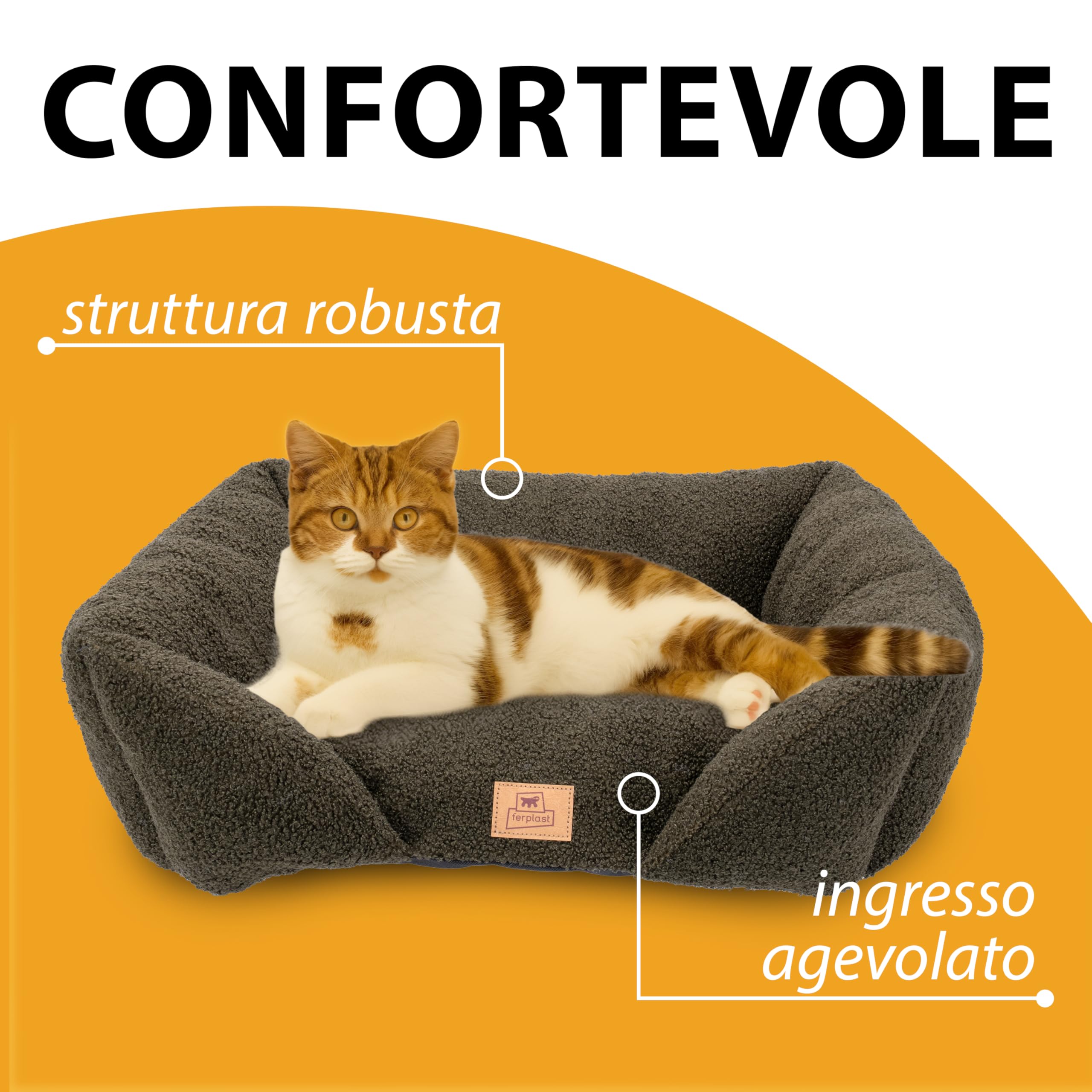 Ferplast Cuccia Cane Cuscino per Cani di medie dimensioni, Cuccia Gatto, Tessuto Lavabile in Bouclé Sintetico, Imbottitura Soffice, 66 x 50 x h 20 cm. Verde