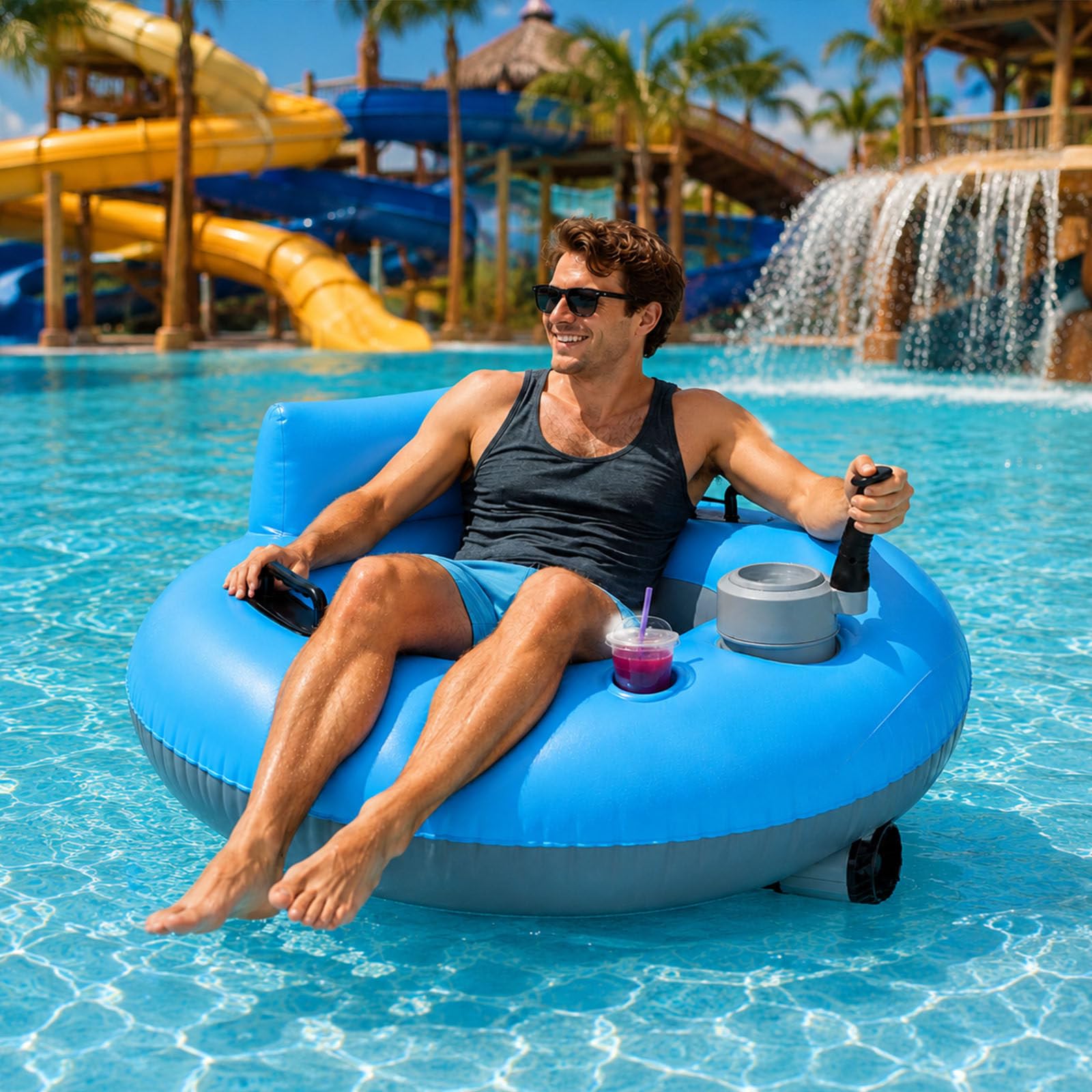 smafoseedding Electric Inflatable Pool Lounger, 50w Motorized Pool Float, Heavy-Duty Pvc, Motorized Inflatable Water Blob For Adult, 300lbs, Ergonomic Backrest,3-Min Inflation, 60-Min Range