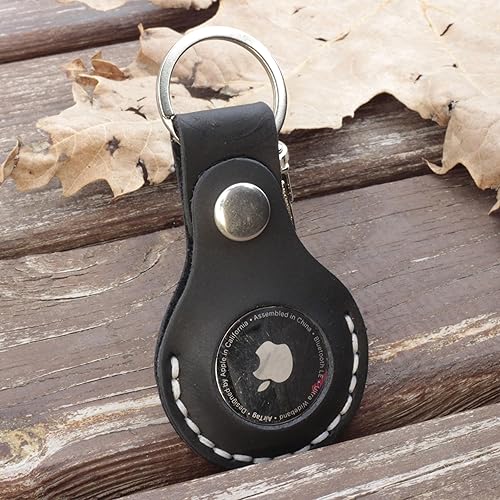 Miniatura 10 de Llavero de cuero para Airtag portátil hecho a mano de cuero auténtico soporte para Airtag bronceado