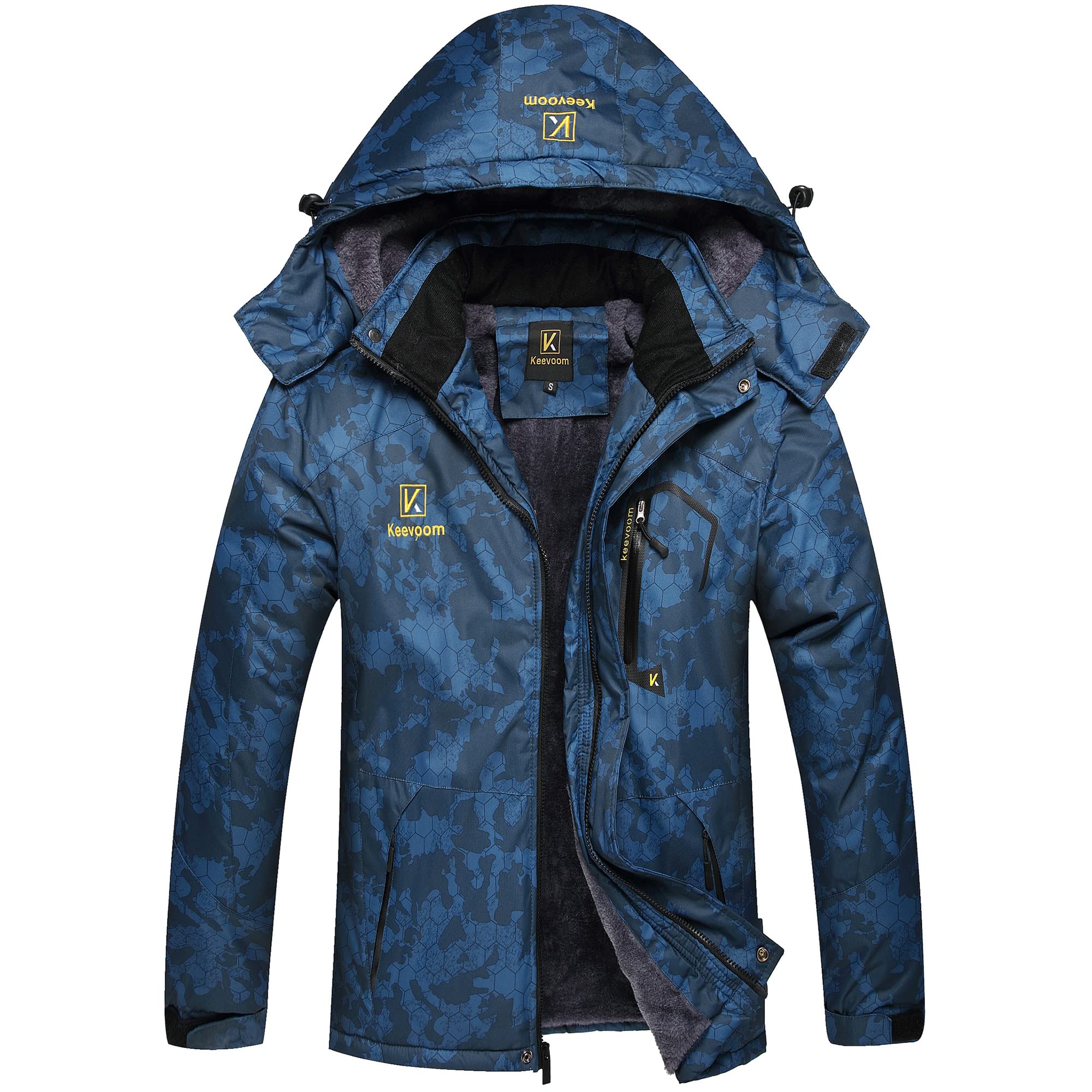 KeevoomMen's Waterproof Ski Jacket Winter Warm Snow Coat Windproof Mountain Raincoat Snowboarding Hooded Jackets for Mens