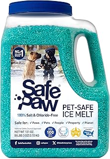 Safe Paw, Dog/Child/Plant Pet Safe Ice Melt with Traction Agent, 8lb, 100% Salt-Free/Chloride-Free, Non-Toxic, No Concrete Damage, Fast Acting, Lasts 3X Longer