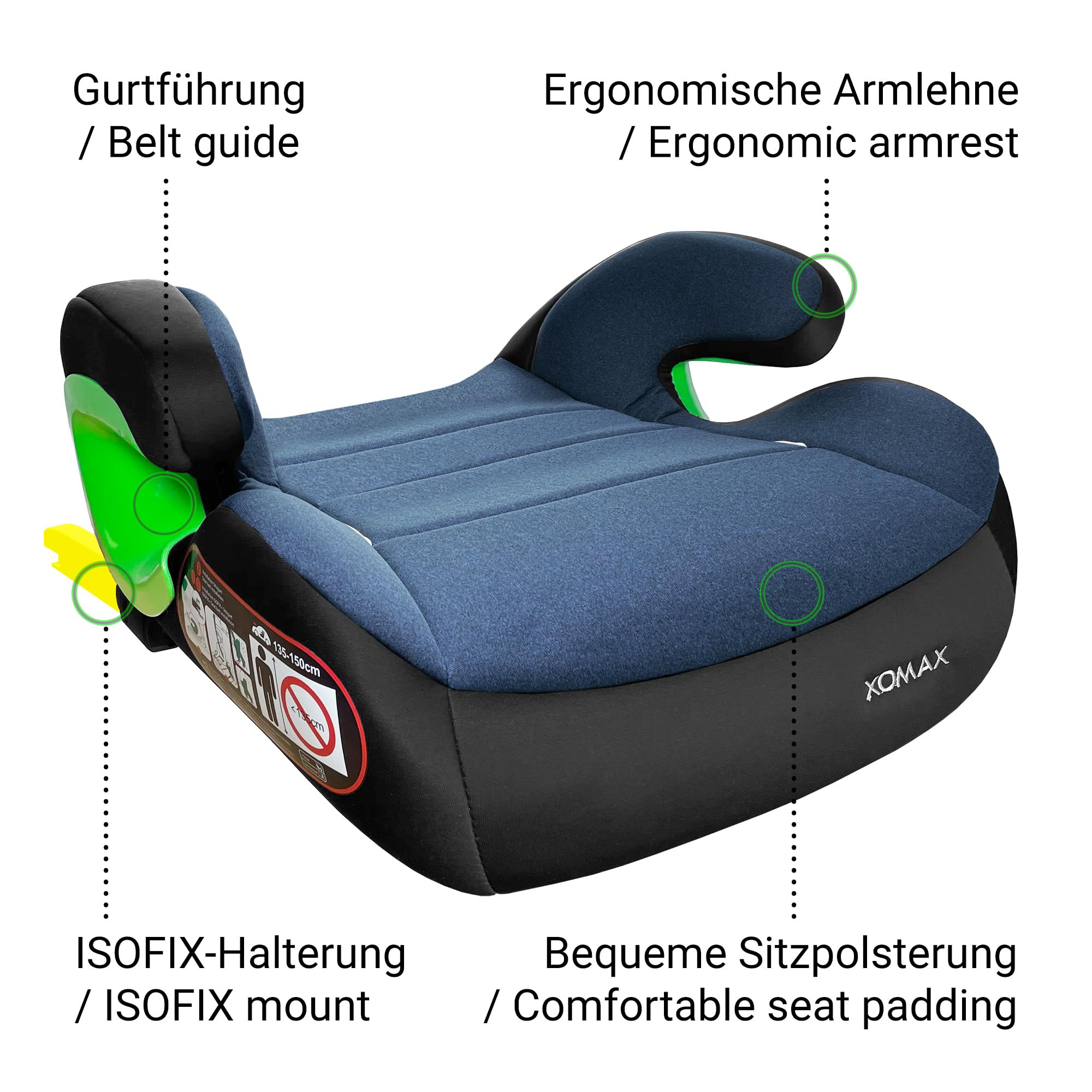 XOMAX KBH310 Rehausseur de siège pour enfant avec ISOFIX I évolutif I 15-36 kg, 3-12 ans, groupe 2/3 I ECE 8