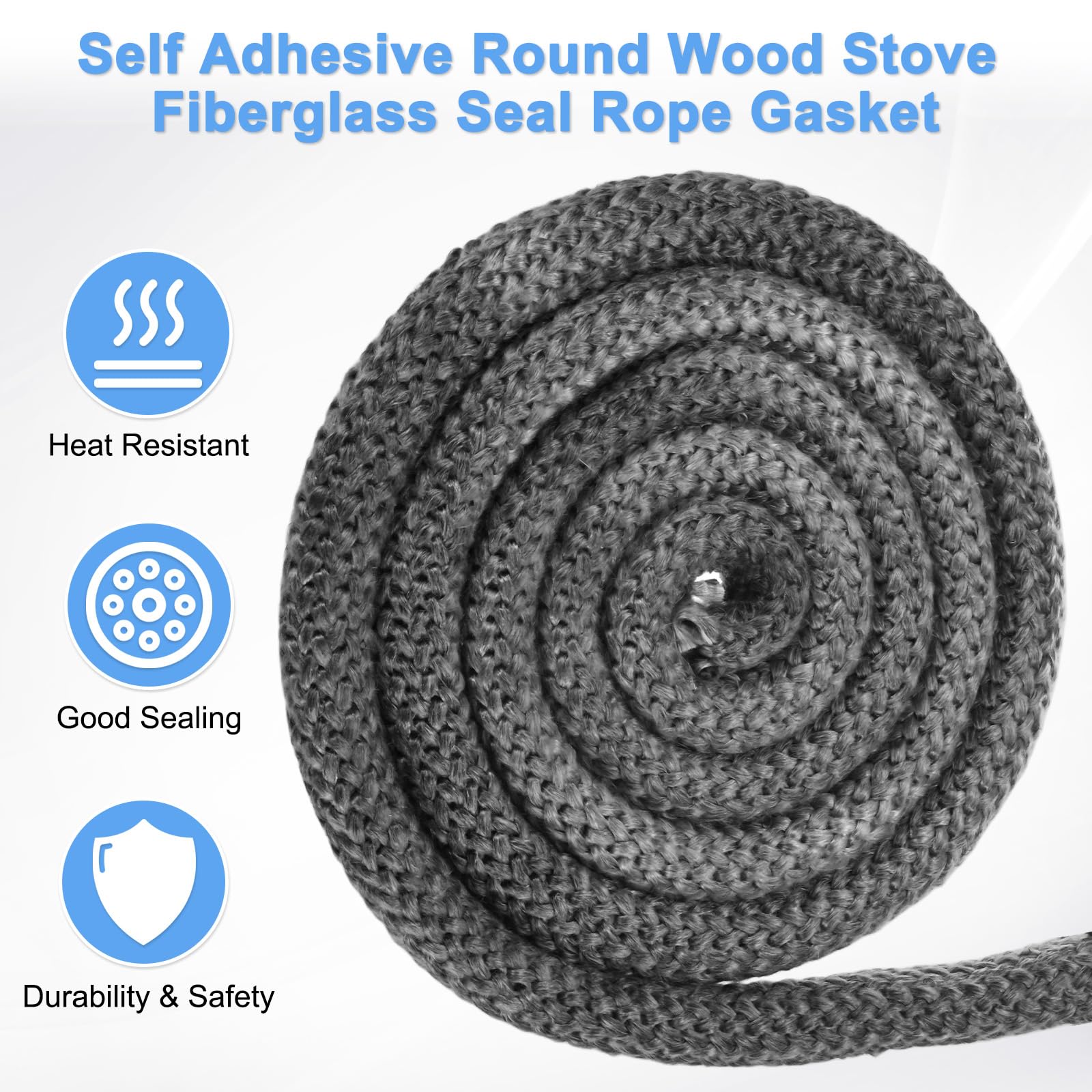 M METERXITY Wood Stove Gasket, 1" x 118.1" Round Fiberglass Seal Rope Gasket Rope Replacement for Fireplace Door/Wood Stoves - Image 4