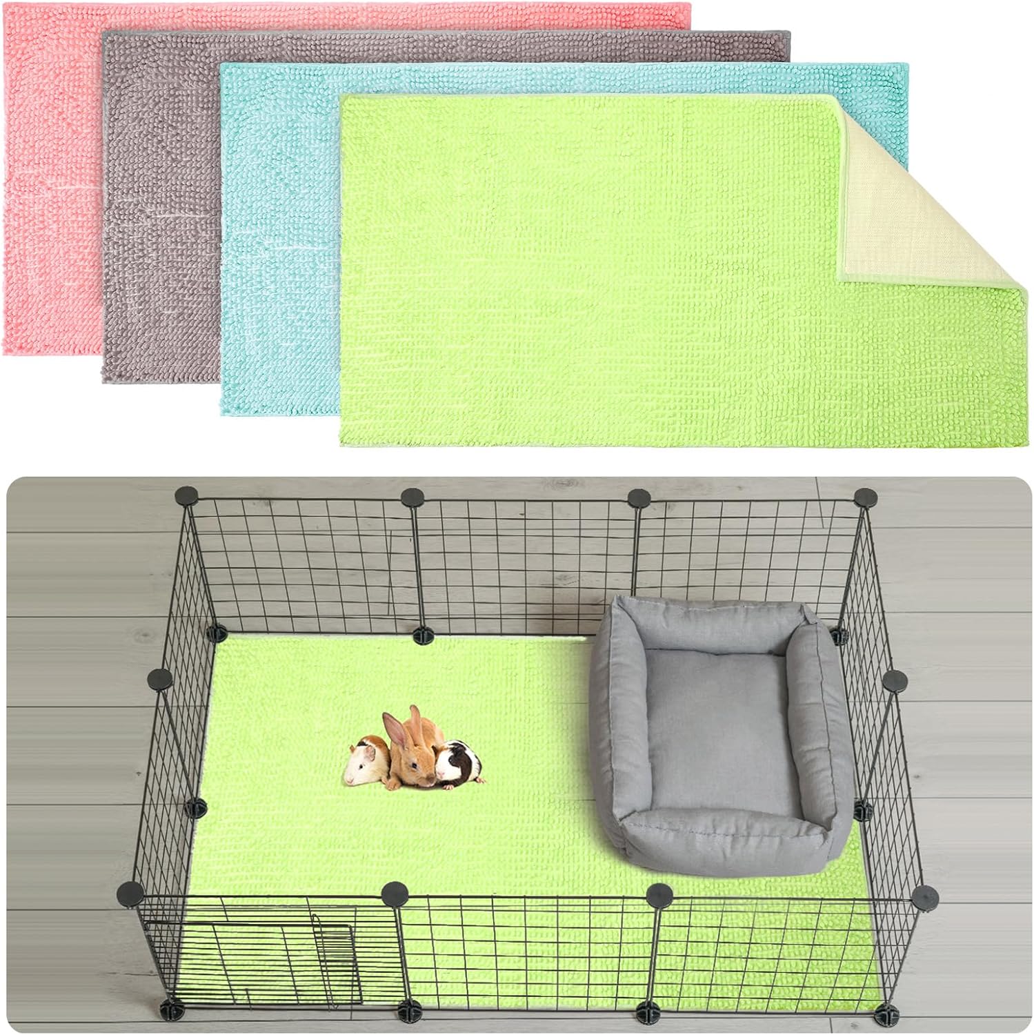 Barydat 4 Pcs Guinea Pig Cage Liner Guinea Pig Mats Bunny Bedding Washable Pee Pads Reusable Pet Training Pad Animal Sleeping Bedding Mat for Rabbit Chinchilla(Classic Color,47 x 24 Inch)