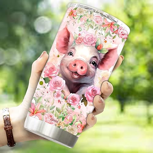 Miniatura 3 de WONWIX Vaso de regalo de cerdo, regalos para mujeres amantes de los cerdos, niñas, regalo de cerdos de amor, linda taza de café rosa, taza divertida
