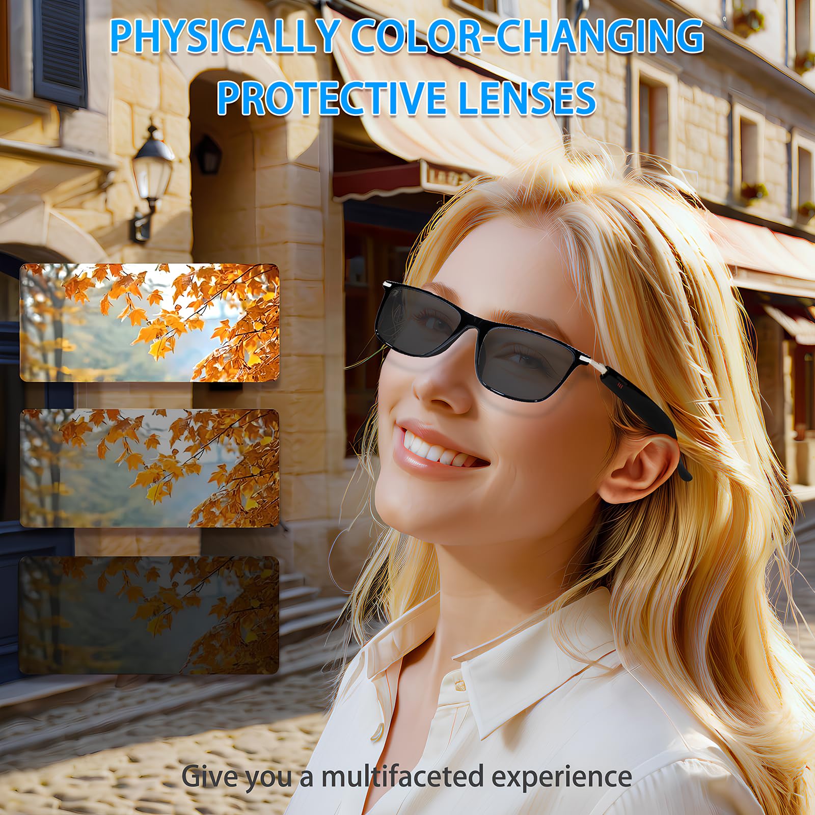 Gafas Inteligentes con Traductor de IA, Lentes Fotocromáticas, Gafas de Sol Polarizadas Bluetooth con Interpretación Simultánea, Audio Claro, con Más de 110 Idiomas para Hombres y Mujeres