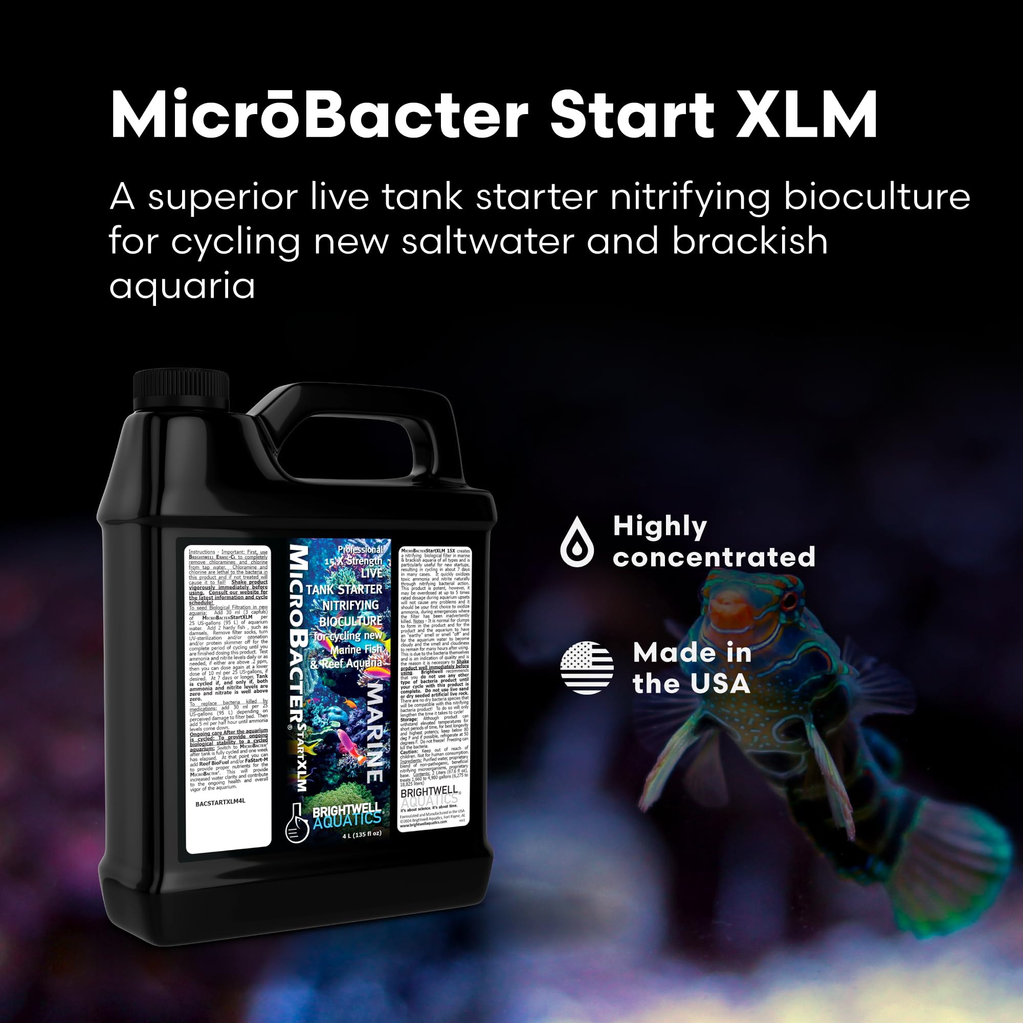 Brightwell Aquatics MicroBacter Start XLM – El arrancador de tanque de bacterias vivas establece rápidamente la filtración biológica en nuevos acuarios marinos y arrecifes