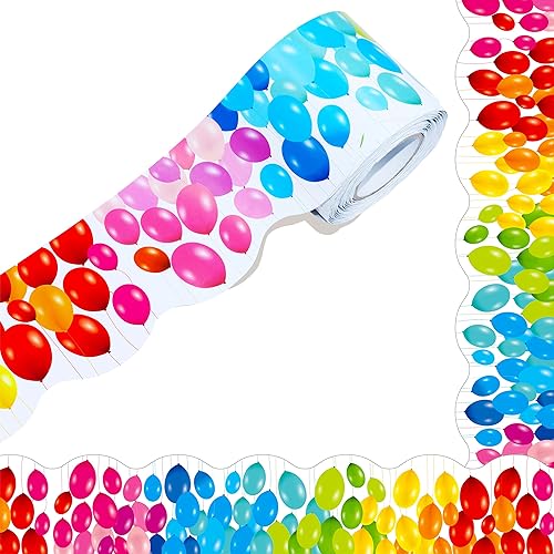 Bordes de tablón de anuncios de 60 pies, patrón de globos de color, borde ondulado enrollado para escuela, aula y oficinas