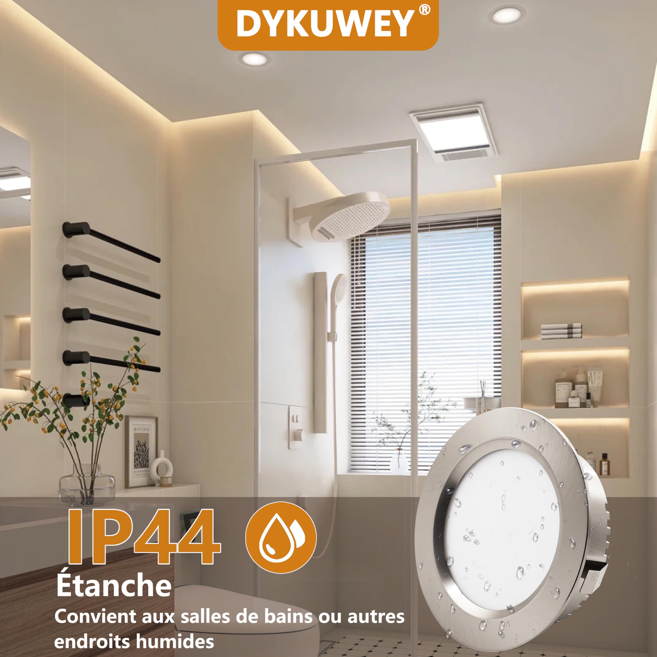 Spot LED Encastrable 5W 230V,Spots de Plafond Encastre 68mm-75mm Découpe,Extra Plat 20mm Blanc Chaud 2700K Blanc Neutre 4000K Blanc Froid 6000K IP44 Spot Salle de Bain pour Cuisine (Nickel, Lot de 6)