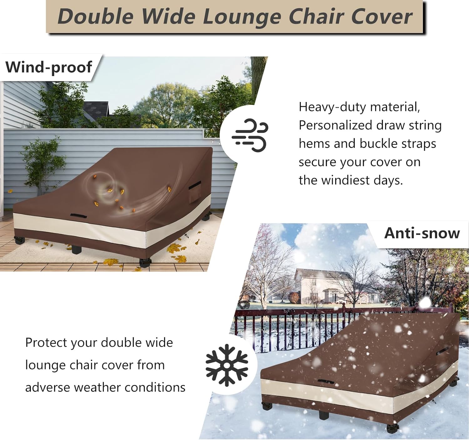 Waterproof Double Chaise Lounge Cover,600D Heavy Duty 82Inch Double Wide Patio Chaise Lounge Chair Covers-Brown - Image 8