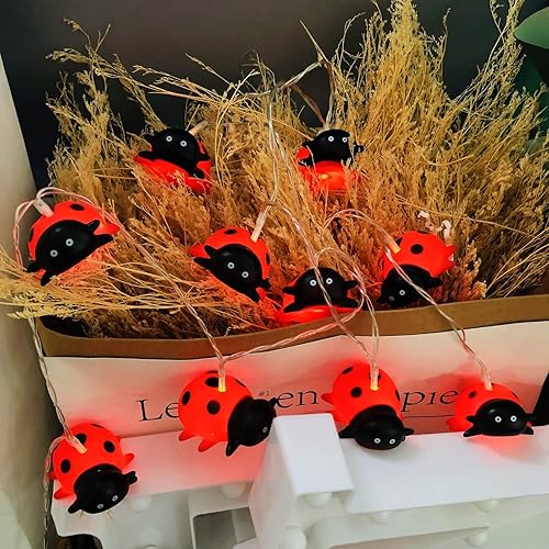 Miniatura 8 de Sezrgiu Guirnalda de luces de mariquita de 5.4 pies, 10 luces LED de hadas de escarabajo de Navidad, funciona con pilas para decoración del hogar,