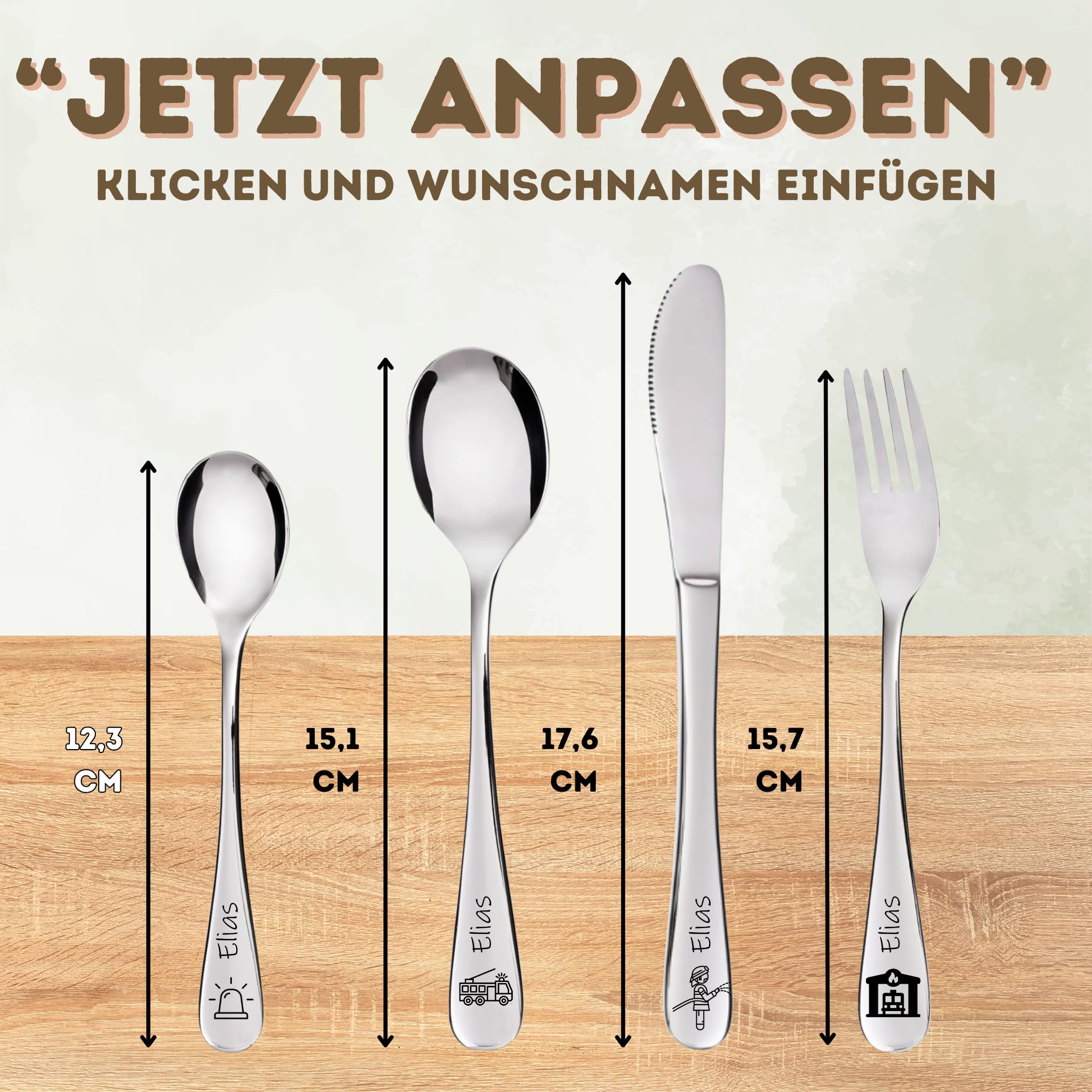 personalisiertes Kinderbesteck mit Namensgravur | Besteck Kinder mit Gravur | Kindergeschirr personalisiert | Weihnachtsgeschenke für Babys | Taufgeschenk (Waldtiere Set)