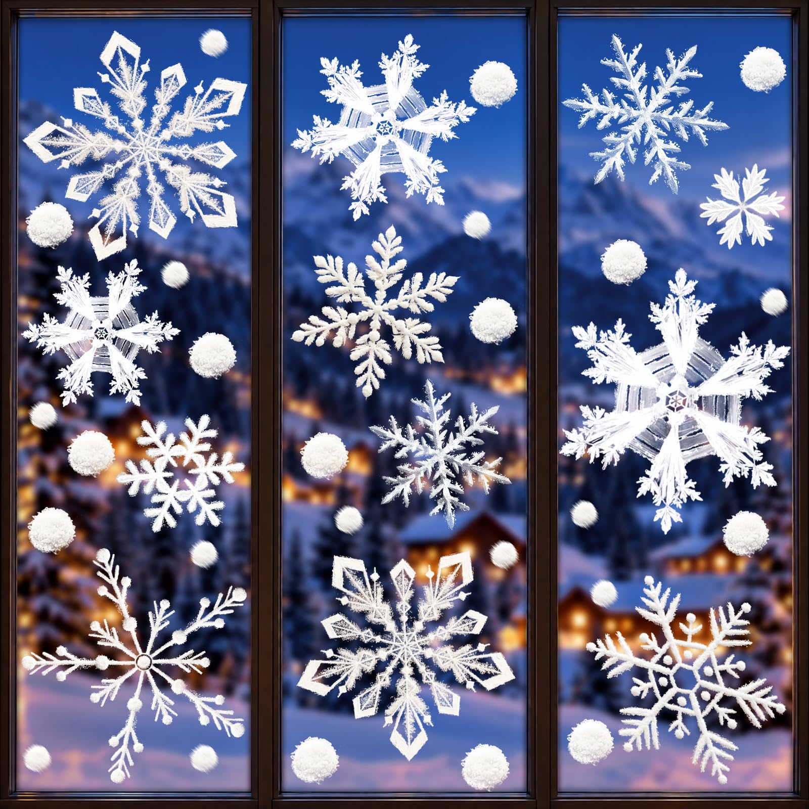 AhfuLife Large Christmas Window Stickers, 90x32cm Xmas Window Clings Decals