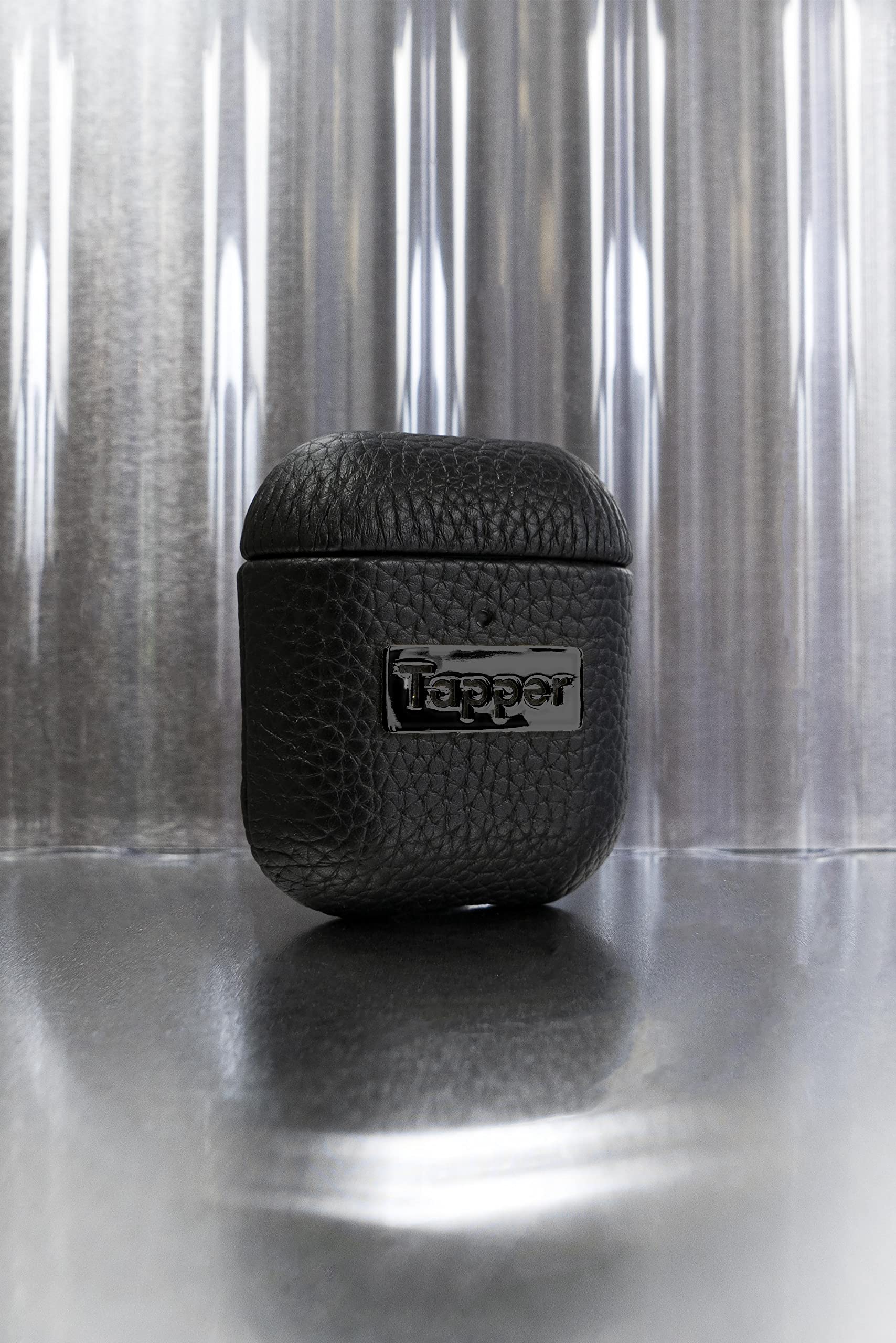 Tapper Black Leather / Hematite Black Plated Case for AirPods (1st and 2nd Generation) - Image 3