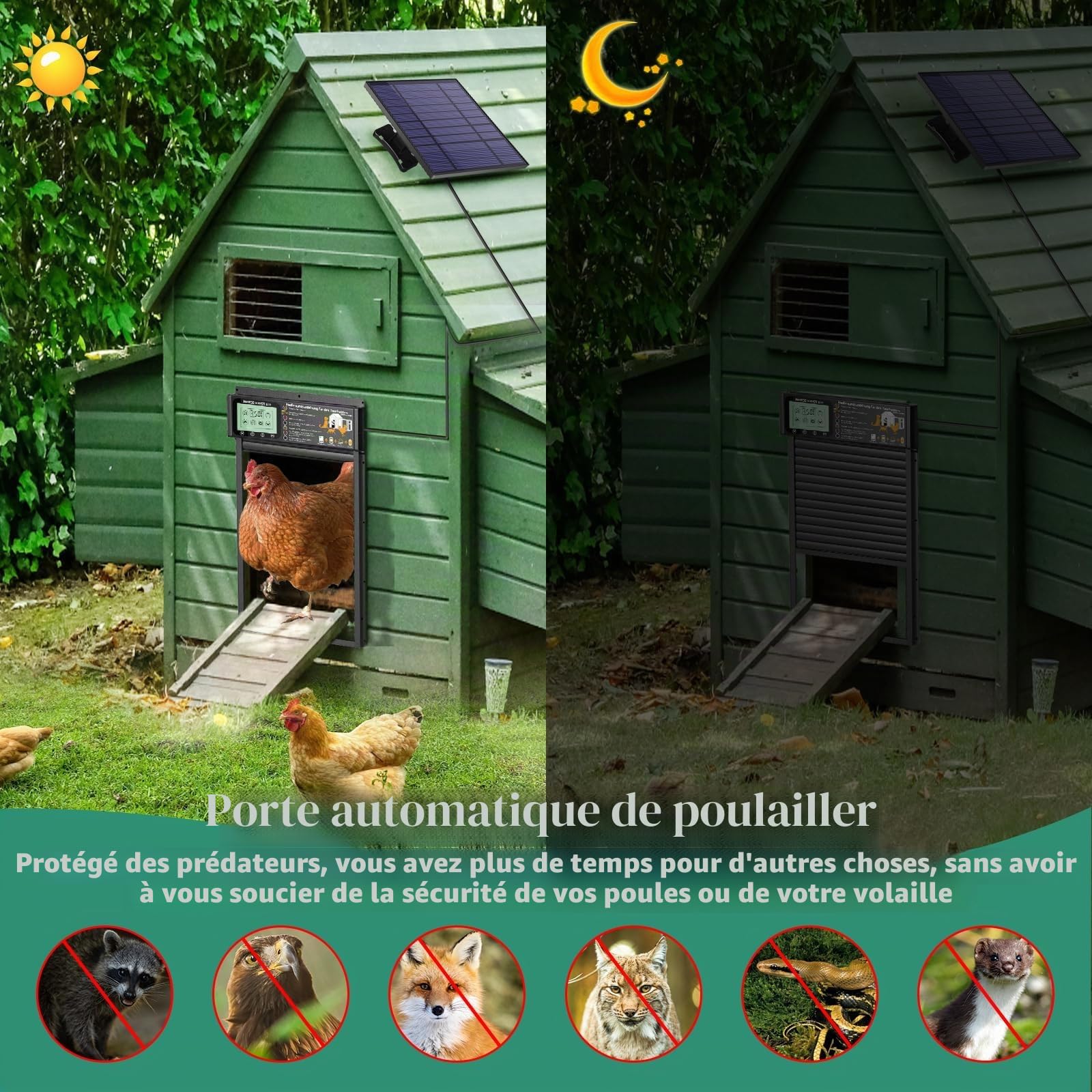 Clapet automatique à énergie solaire et USB, en aluminium, avec capteur radar, minuterie, capteur de lumière, grand écran, télécommande, étanche, noir