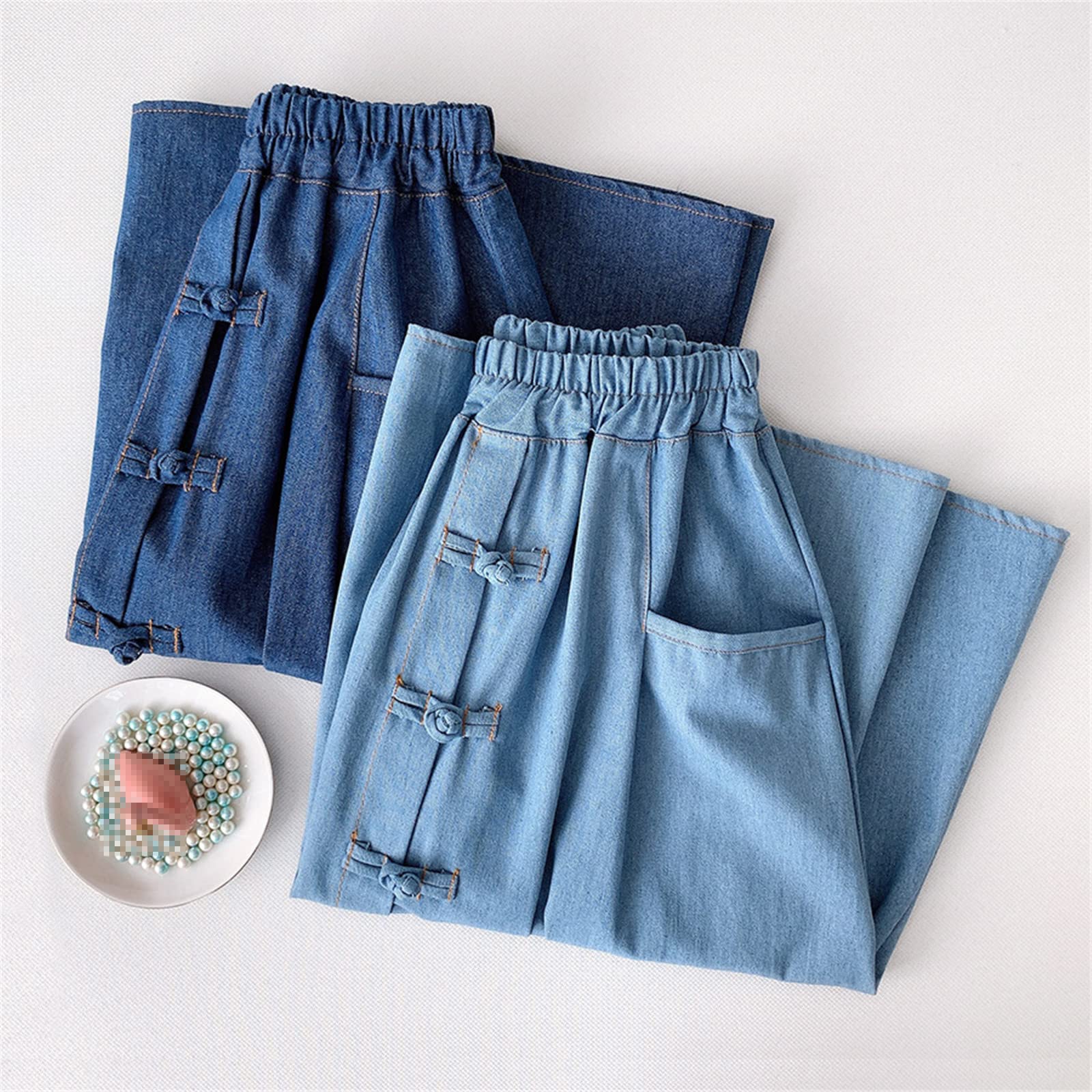 Gonna da donna estiva in denim vintage, linea ad A, a vita alta, lunghezza al ginocchio, con tasca