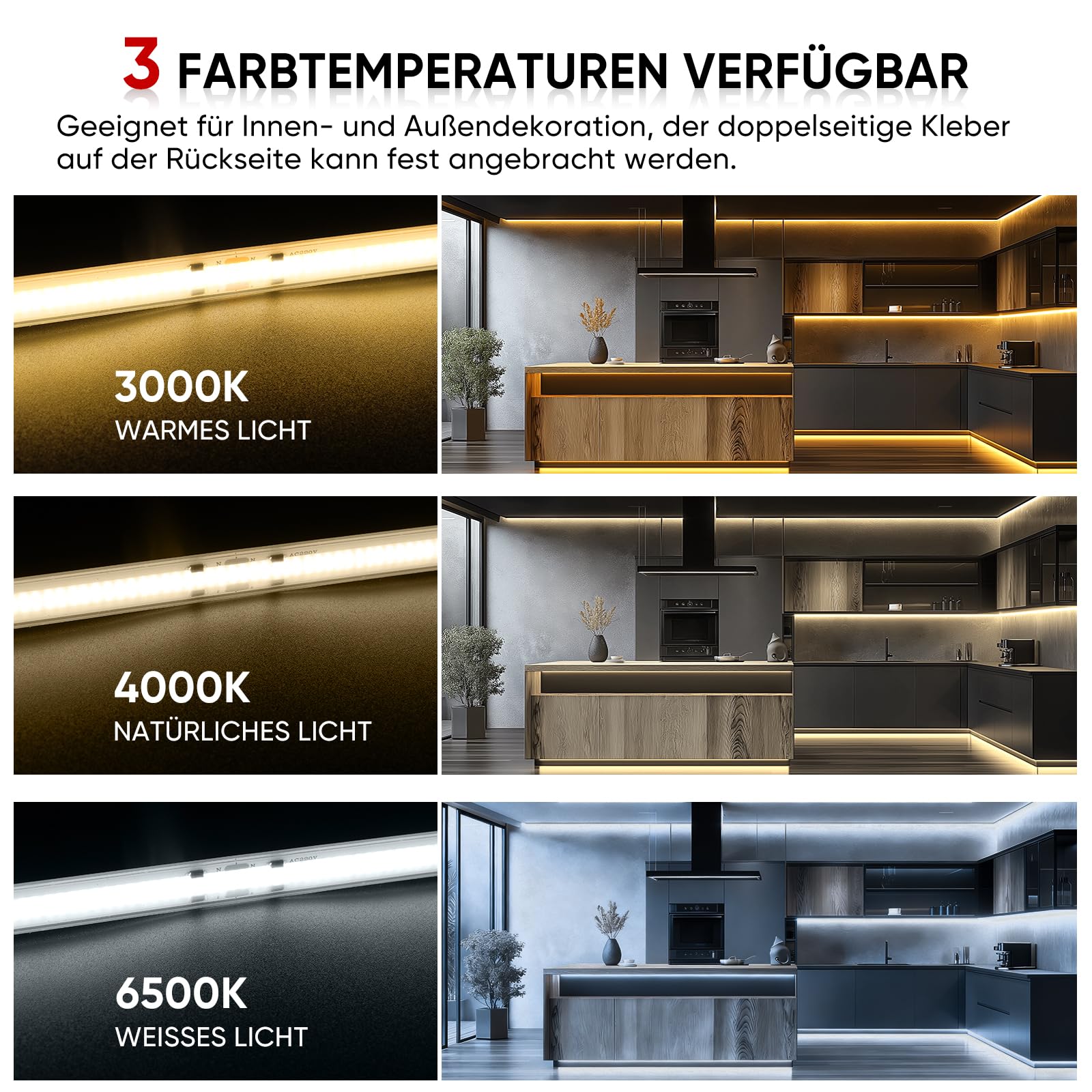 Shine Decor COB LED Streifen 5m, AC 230V IP67 Wasserdicht Flexible LED-Neon Lichterketten, 432 leds/m Ultrahelle Strip Light Band für Innen Außen Beleuchtung (3000K Warmweiß)