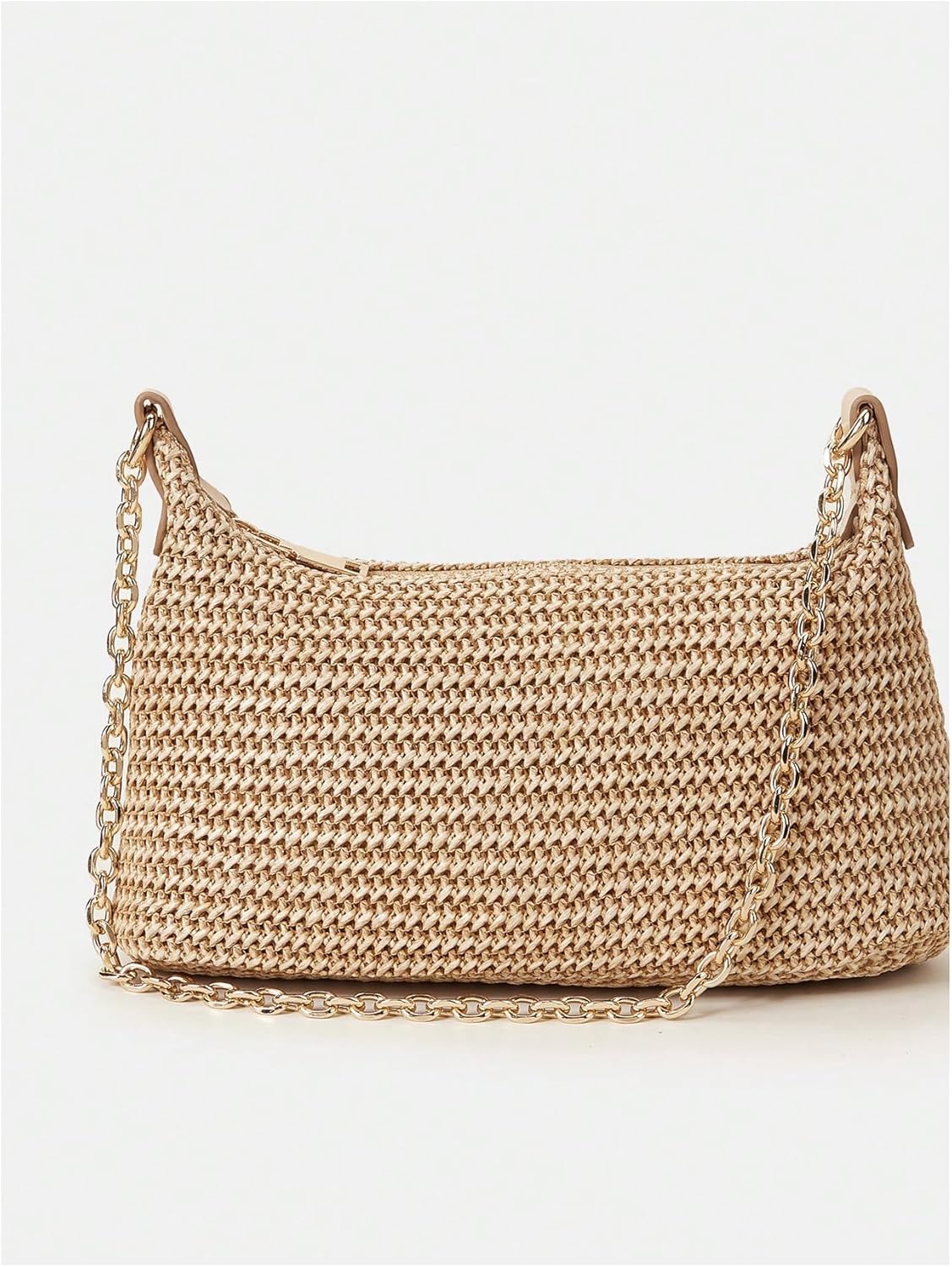 GORGLITTER Women's Straw Shoulder Bag Small Beach Tote Bag with Zipper Cute Summer Woven Crossbody Bags
