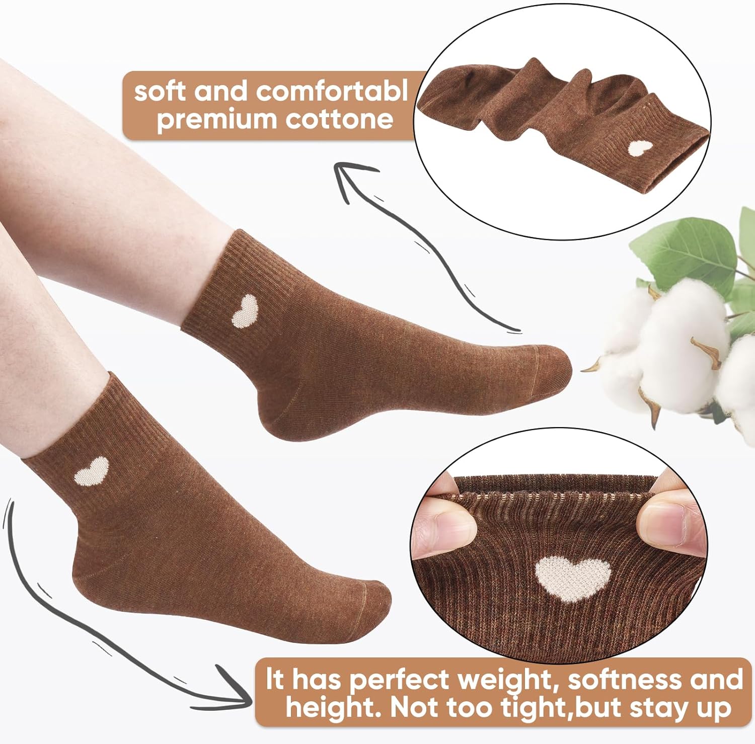 Corlap Women's Cute Cotton Crew Athletic Running Socks - Ankle High, Novelty Fun Heart Design 5-Pairs (Gift Box) - Image 5