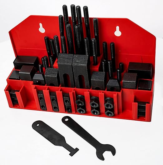 58Pc T-Slot Clamping Kit Mill Machinist Set With T-slot cleaner and Tightening Wrench (7/16 Table Slot 3/8-16 Stud Size)
