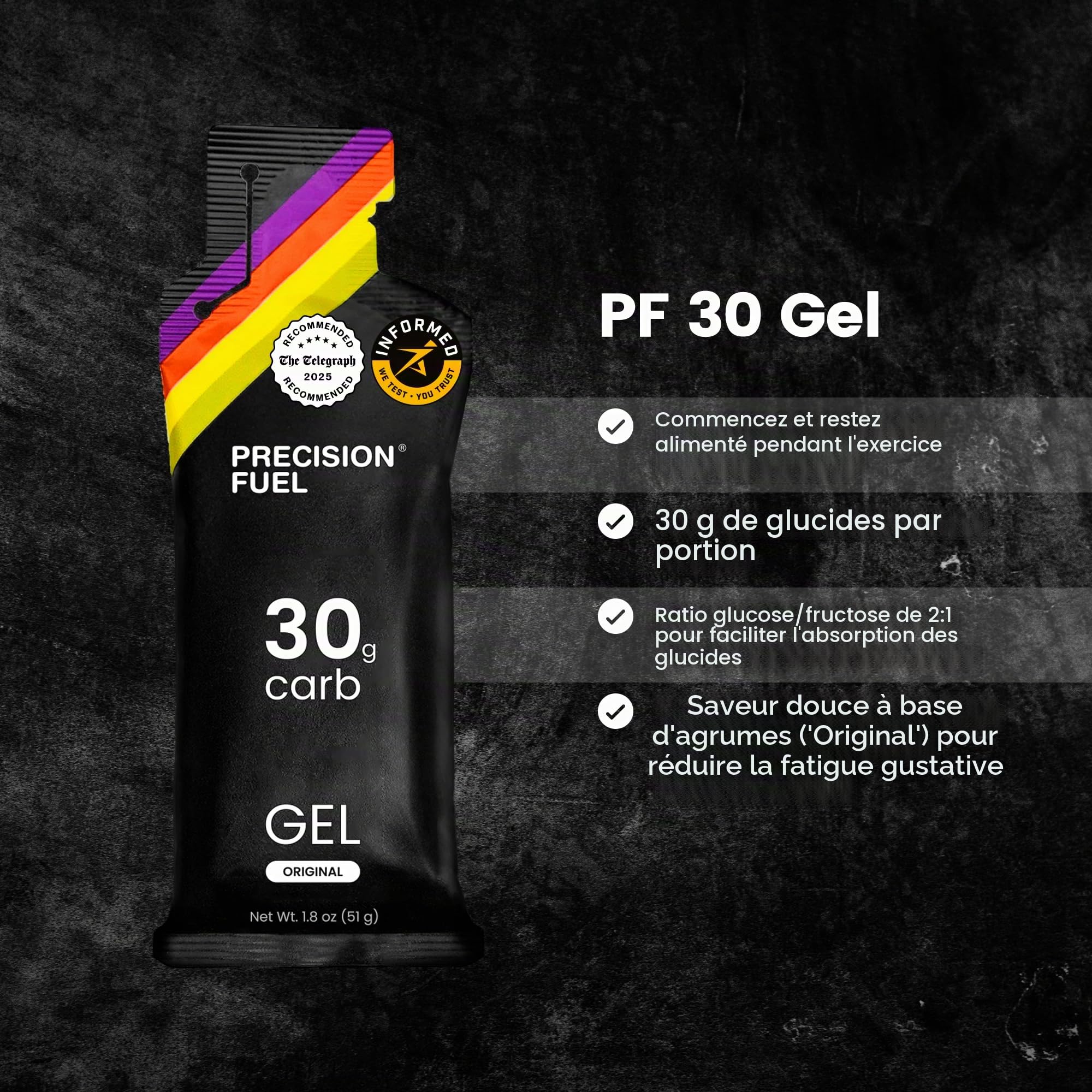 Precision Fuel PF30 Energy Gels - Gels énergétiques au goût doux et neutre pour les athlètes d'endurance, contenant 30 g de glucides, faciles à digérer (Pack of 15)