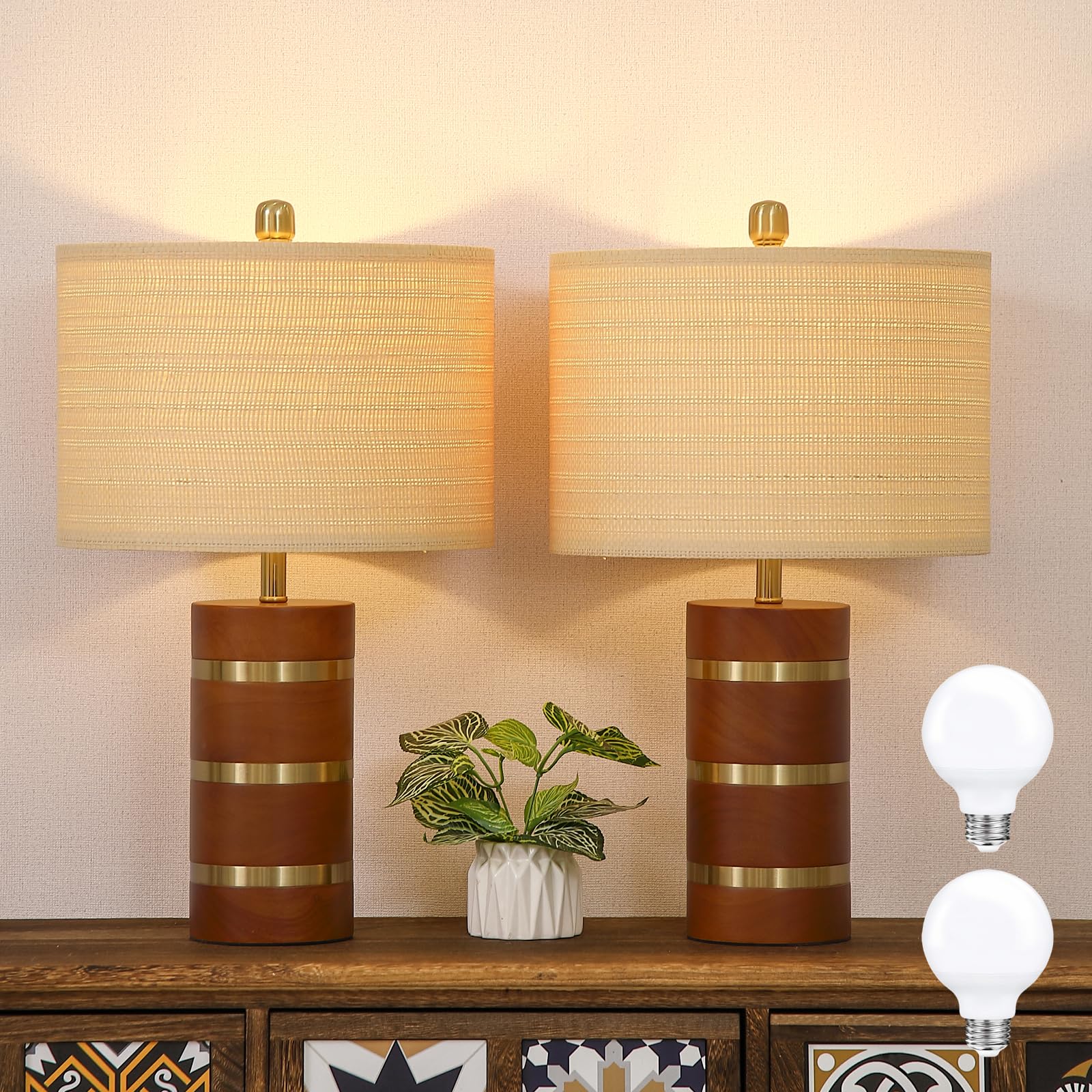 Photo 1 of SUETONG Farmhouse Table Lamp,Antique Nightstand Lamp,Rustic Wood Bedside Lamps for Bedroom Living Room Dining Table Patio Hallway Hotel,UL Listed,Bulbs Included,Set of 2