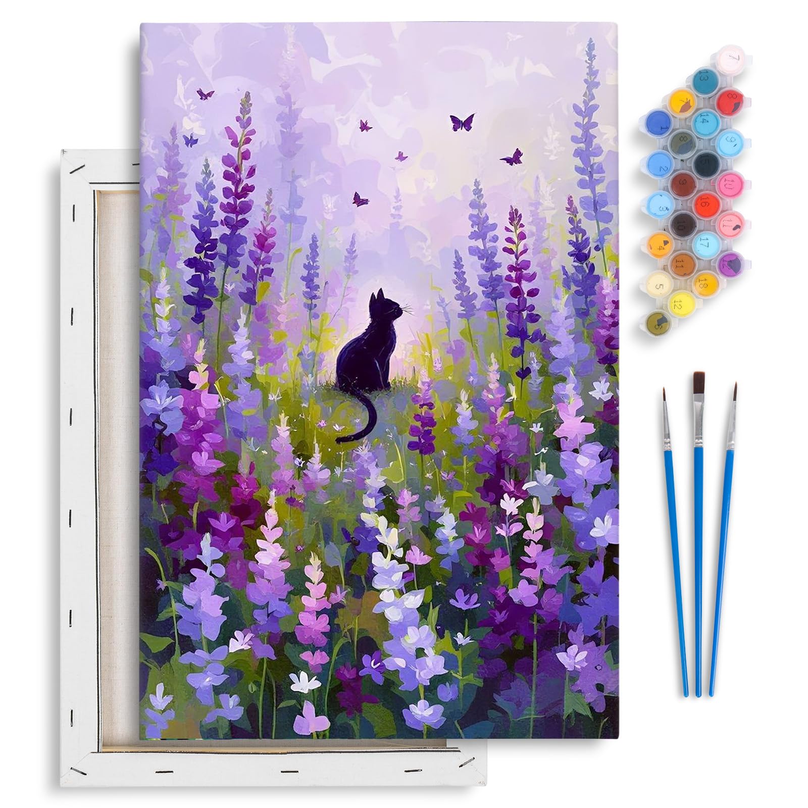 Fountor Cat Paint by Numbers for Adults with Frame Beginner 20x30 CM