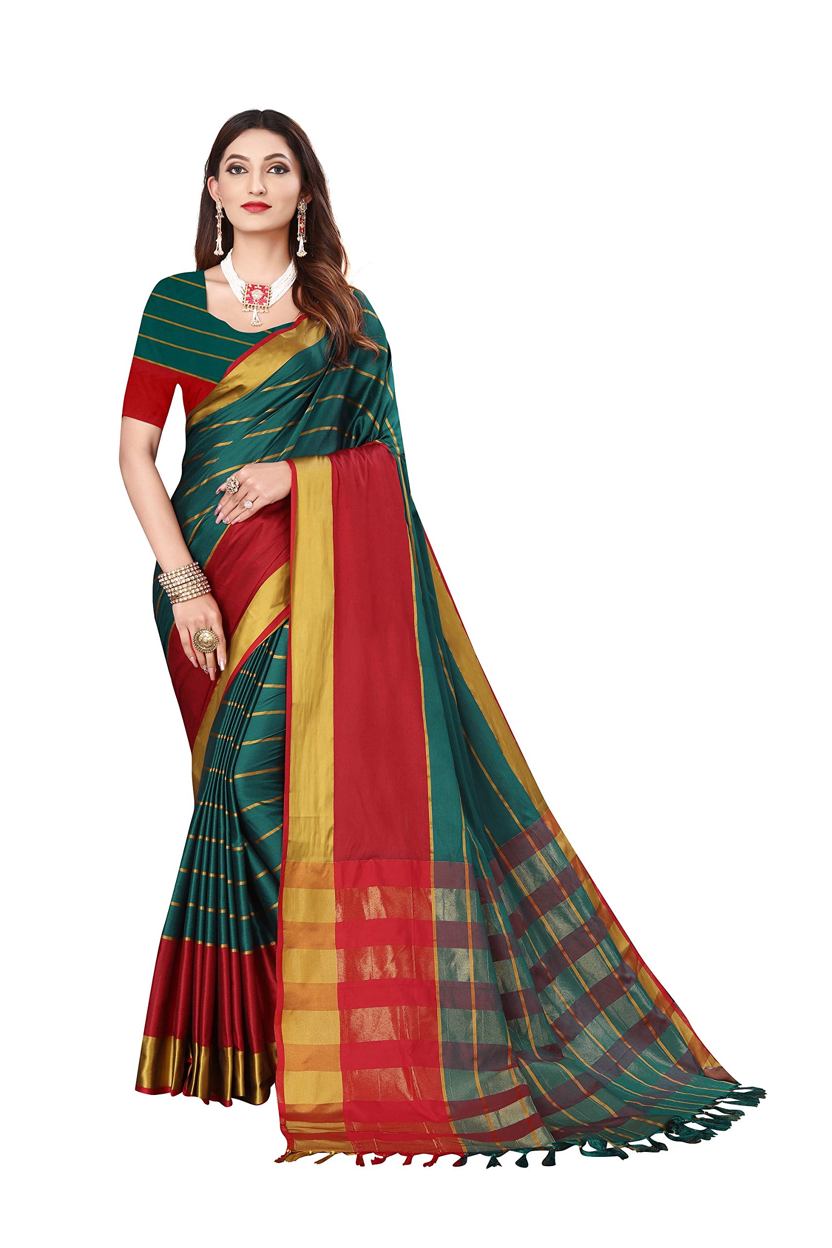 Leriya Fashion Women's Silk Cotton New Saree Banarasi Silk Sarees Latest Design 2022 Saree Under 300 With Un-Stitched Blouse Piece (Green)