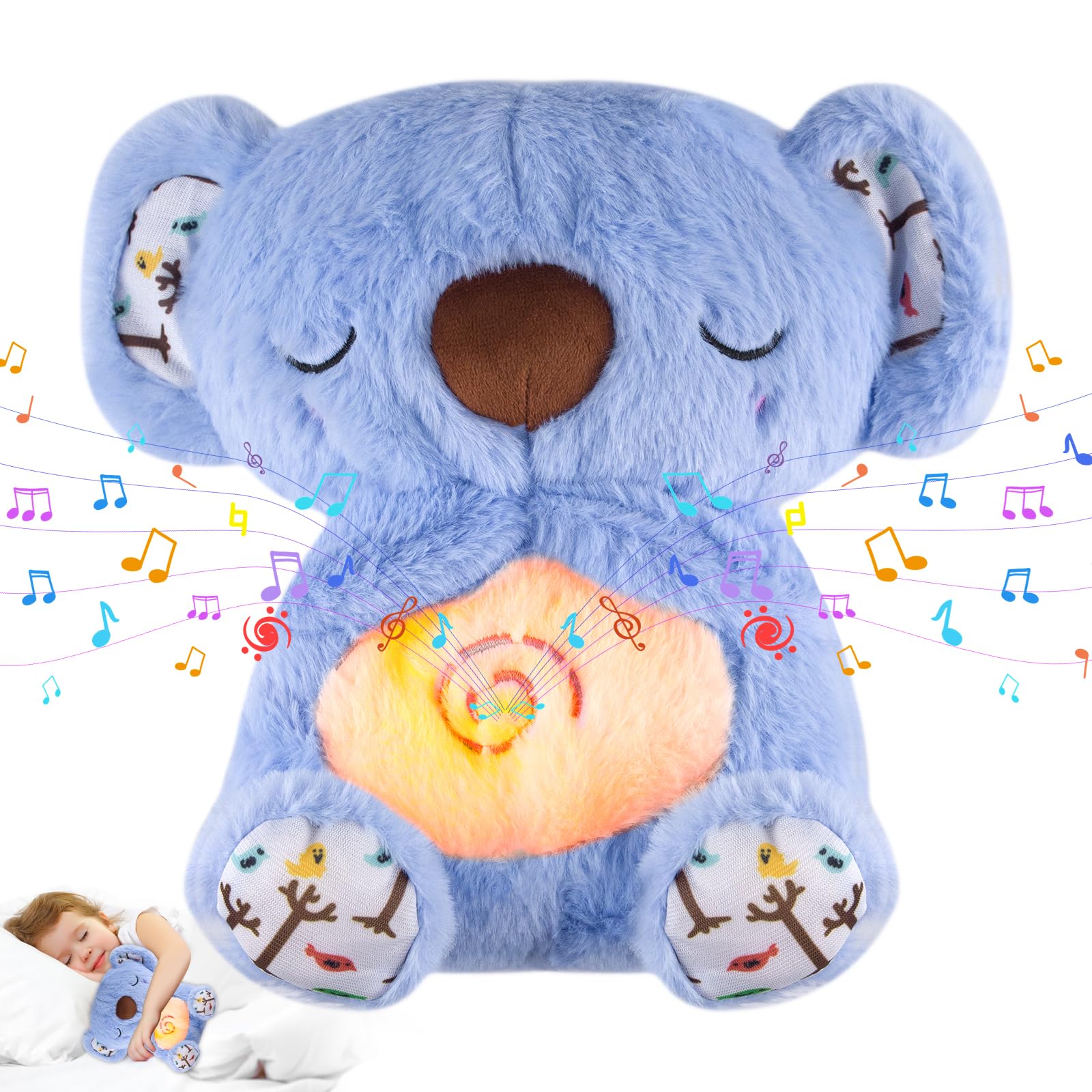 Niaetuto Koala Rilassante,Lontra Che Respira,Peluche Che Respira Con 5 Musica,Suoni,Luci e Movimento Respiratorio,Peluche Koala Calmante per Bambini Compagno Di Sonno,Ideale Regalo Neonato