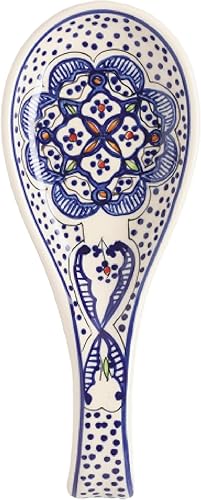 Soporte para cucharas de cerámica, hecho a mano, pintado a mano en azul y blanco, España y norte de África, Art Deco - Soporte para encimera de