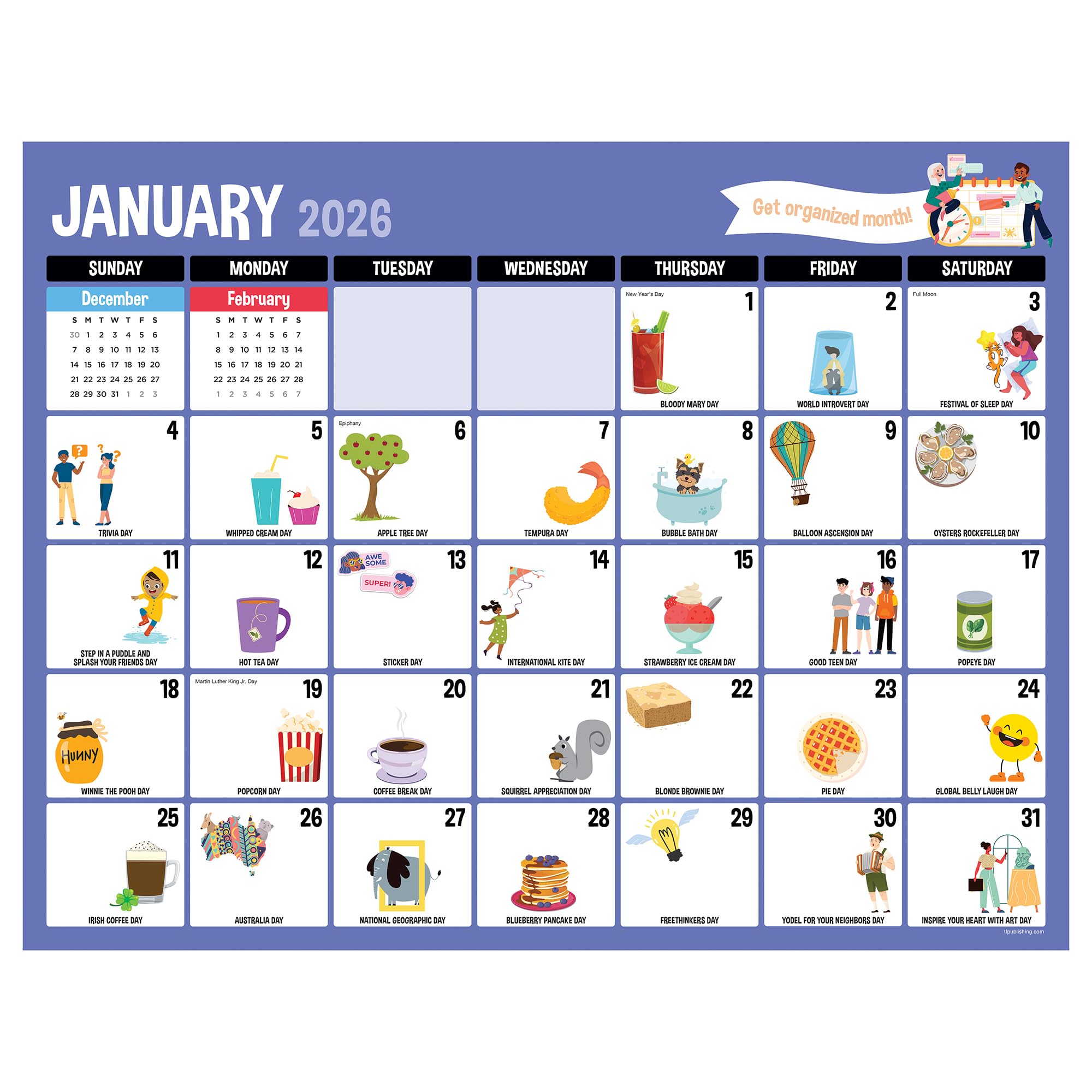 TF Publishing 2026 Every Day's A Holiday Large Desk Pad Monthly Blotter Calendar - 12 Month Desk Pad Calendar 2026 - Monthly Tear-Off Pages with Large Grids in Landscape Orientation - 22in x 17in