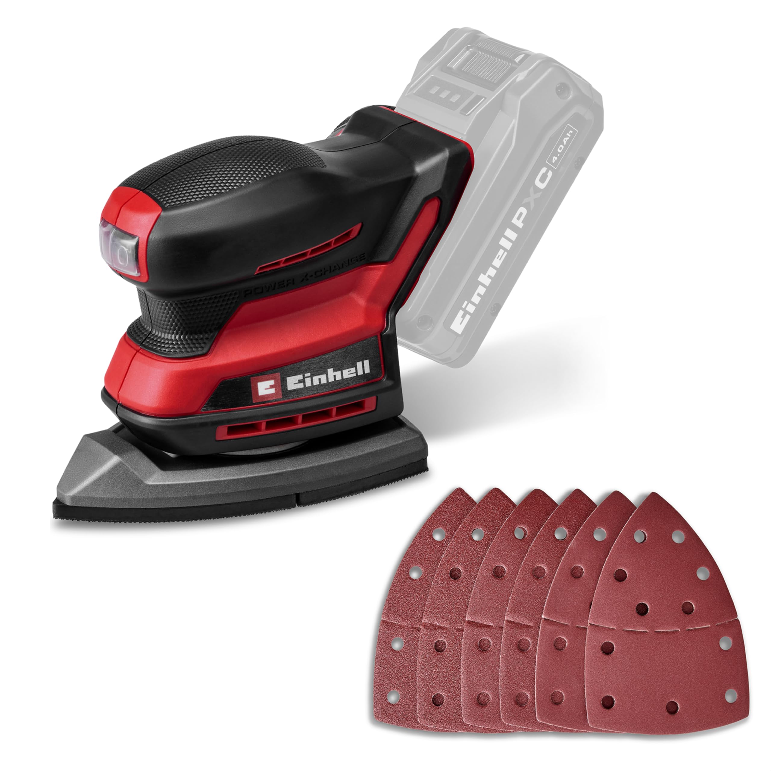 Einhell Ponceuse multifonctions sans fil TE-OS 18/150-2 Li Power X-Change (18 V, 24 000 tr/min, Ø d’oscillation 2 mm, bac à poussière, raccord pour aspirateur, 6 papiers abrasifs, sans batterie)