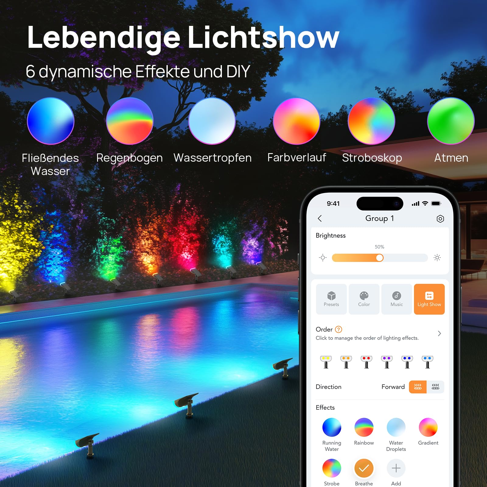 Linkind SL5 Smart Solar Gartenstrahler 4er Set, RGBW 16 Mio. Farben IP65 Außenleuchte mit Bewegungsmelder