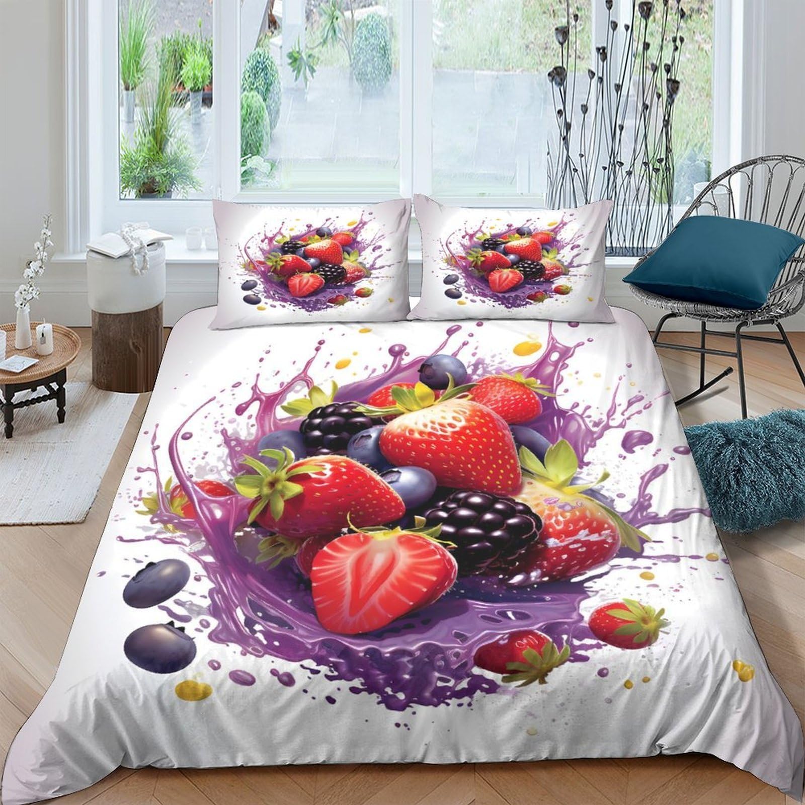 Ctjqhvkz Style-3 3D Printed Berry Splash Fitted Sheet Microfiber Vibrant Fruit Bed Cover For Bedroom Dorm Mattress Decor Single（135X200cm）